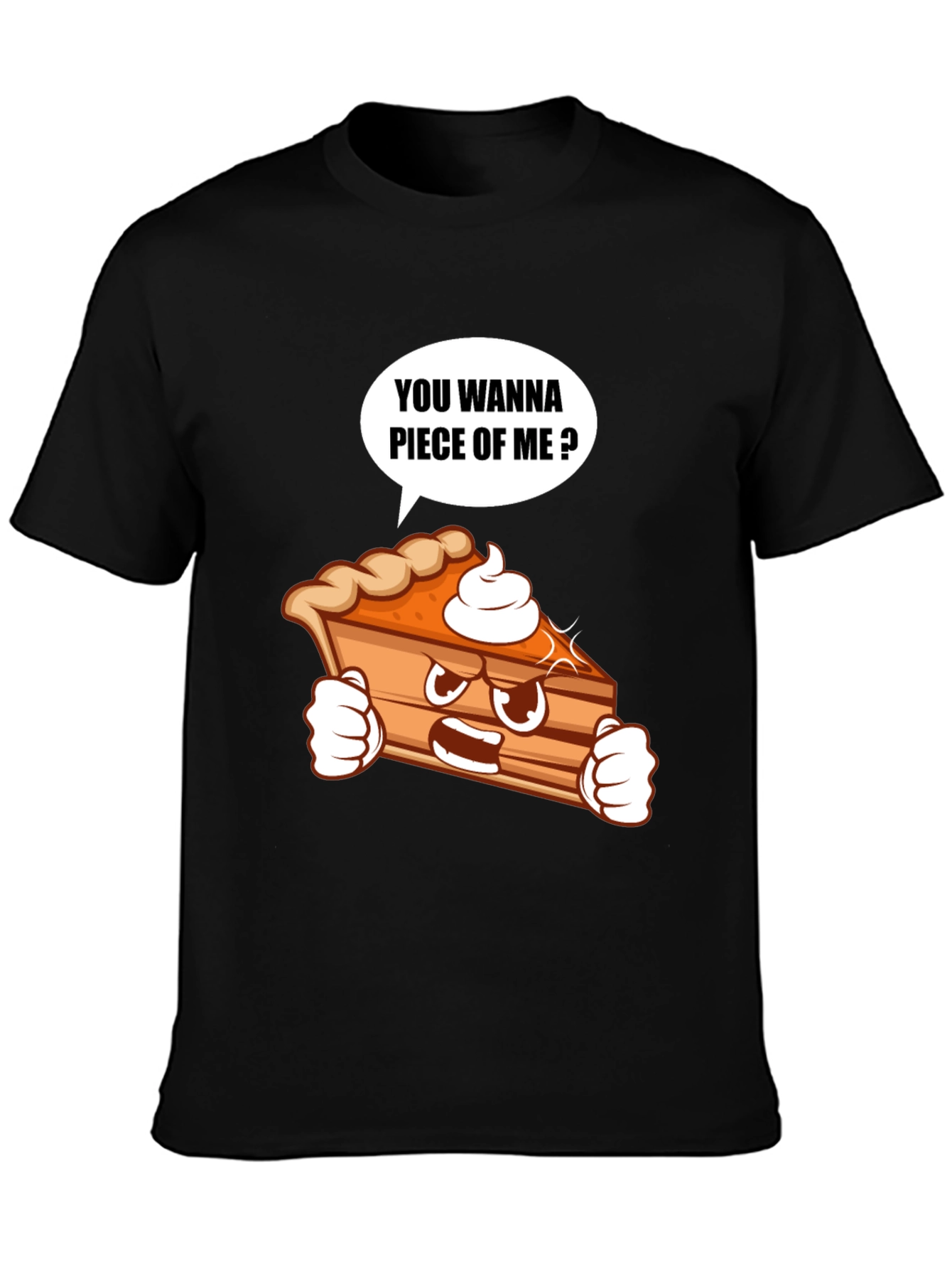 Black Funny Pie Slice Cartoon Graphic T-Shirt view 3