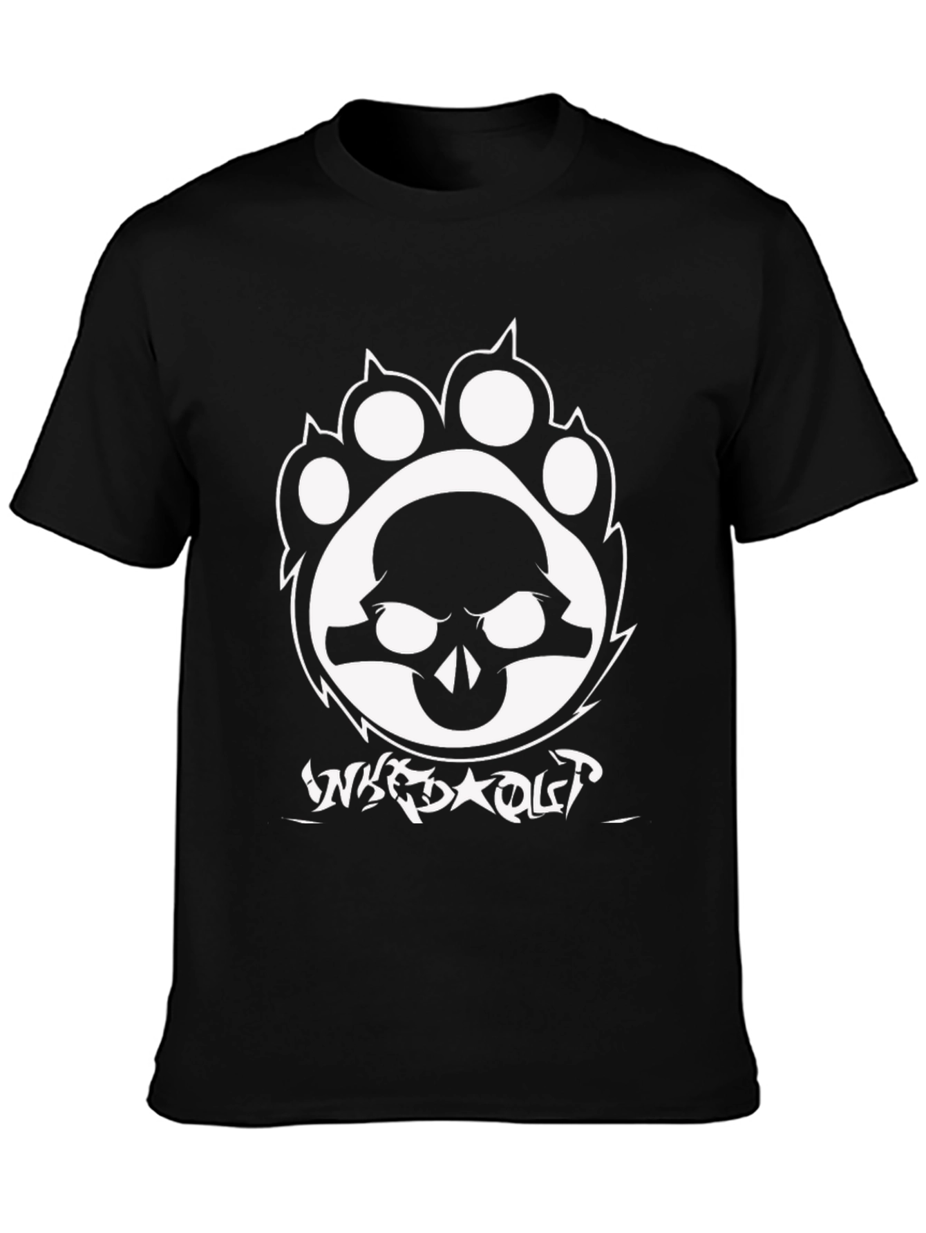 Black Skull Paw Graphic Tee - Black Crew Neck Cotton T-Shirt view 3