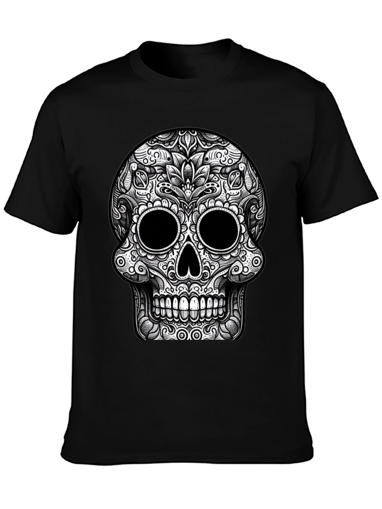 Black Skull Graphic Tee - Black Cotton T-Shirt view 3