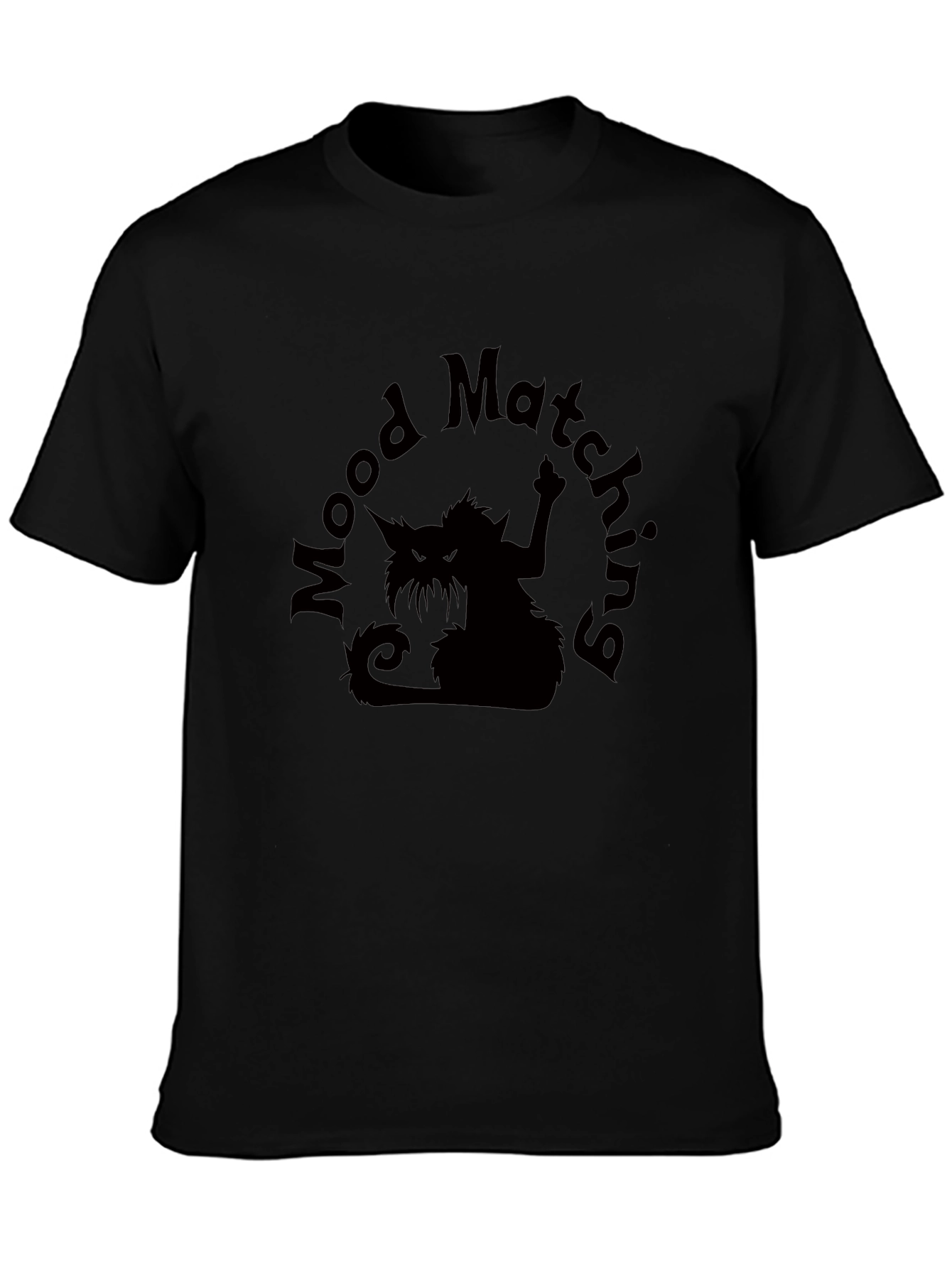 Black Mood Matching Cat Graphic Tee - Black Cotton T-Shirt view 3