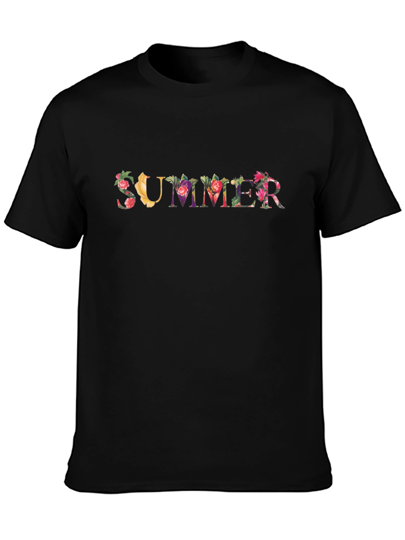Black Floral "Summer" Graphic Print Black Tee view 3