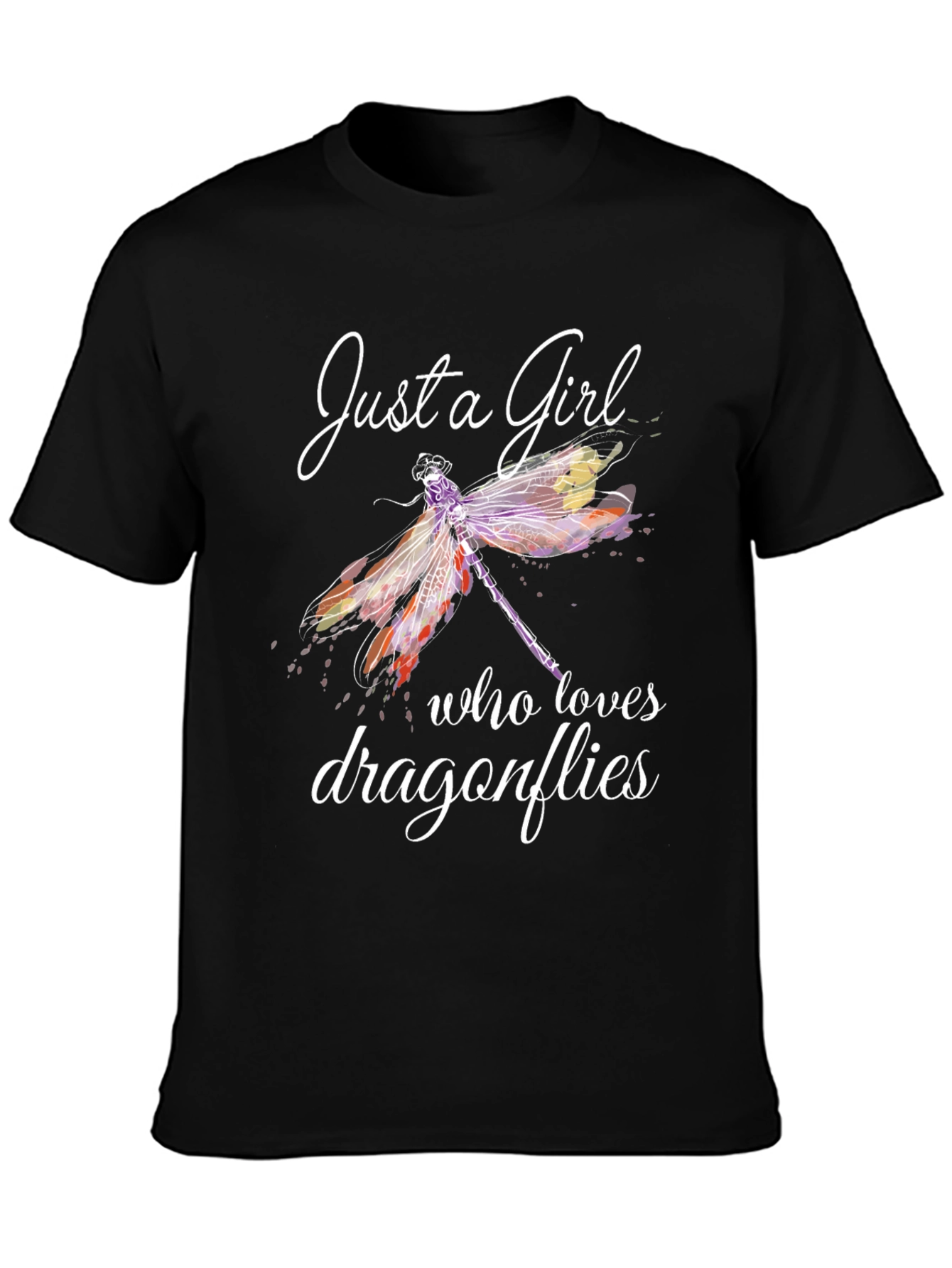 Black Just a Girl Who Loves Dragonflies Graphic Tee view 3