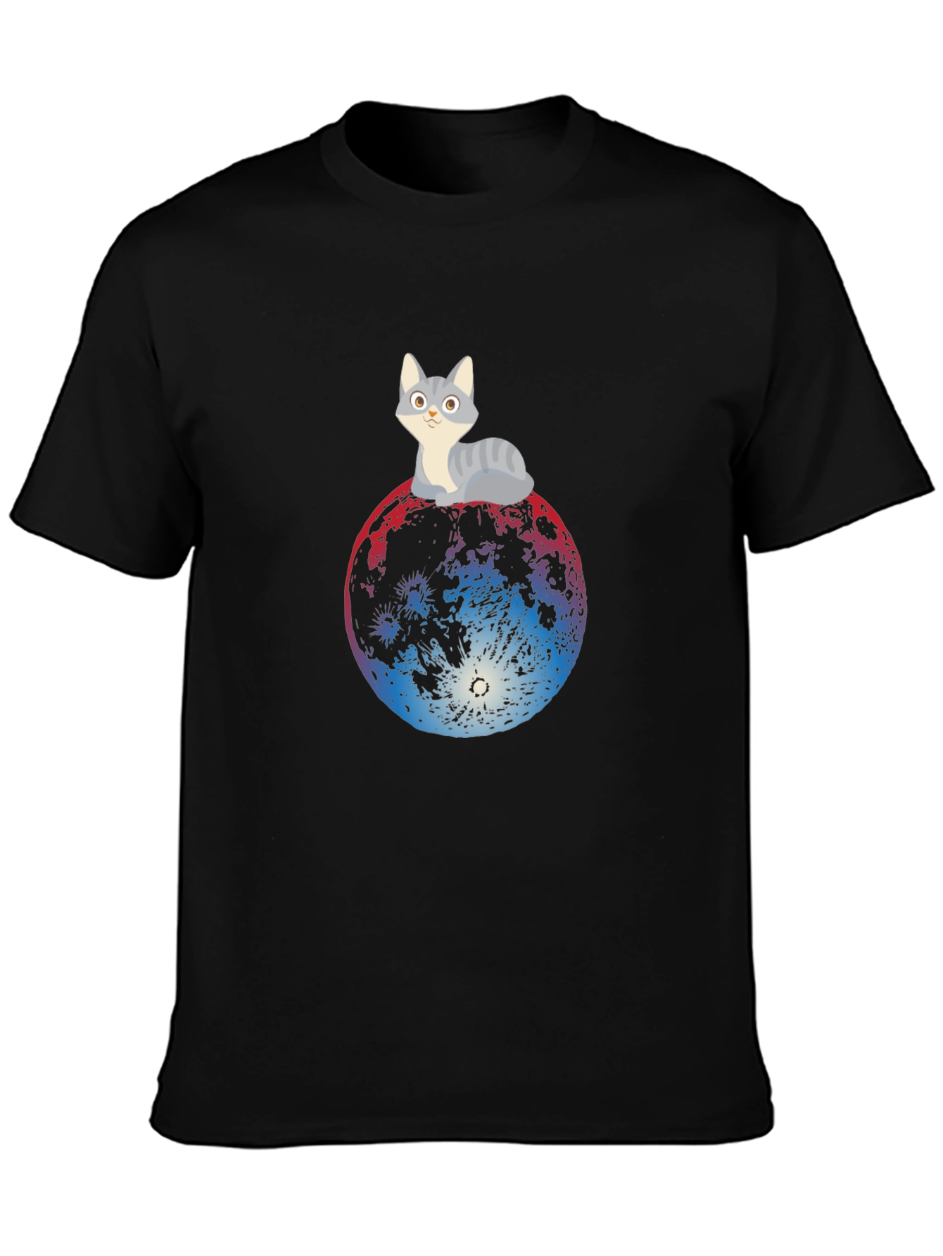 Black Cat on Moon Graphic Tee - Black T-Shirt view 3