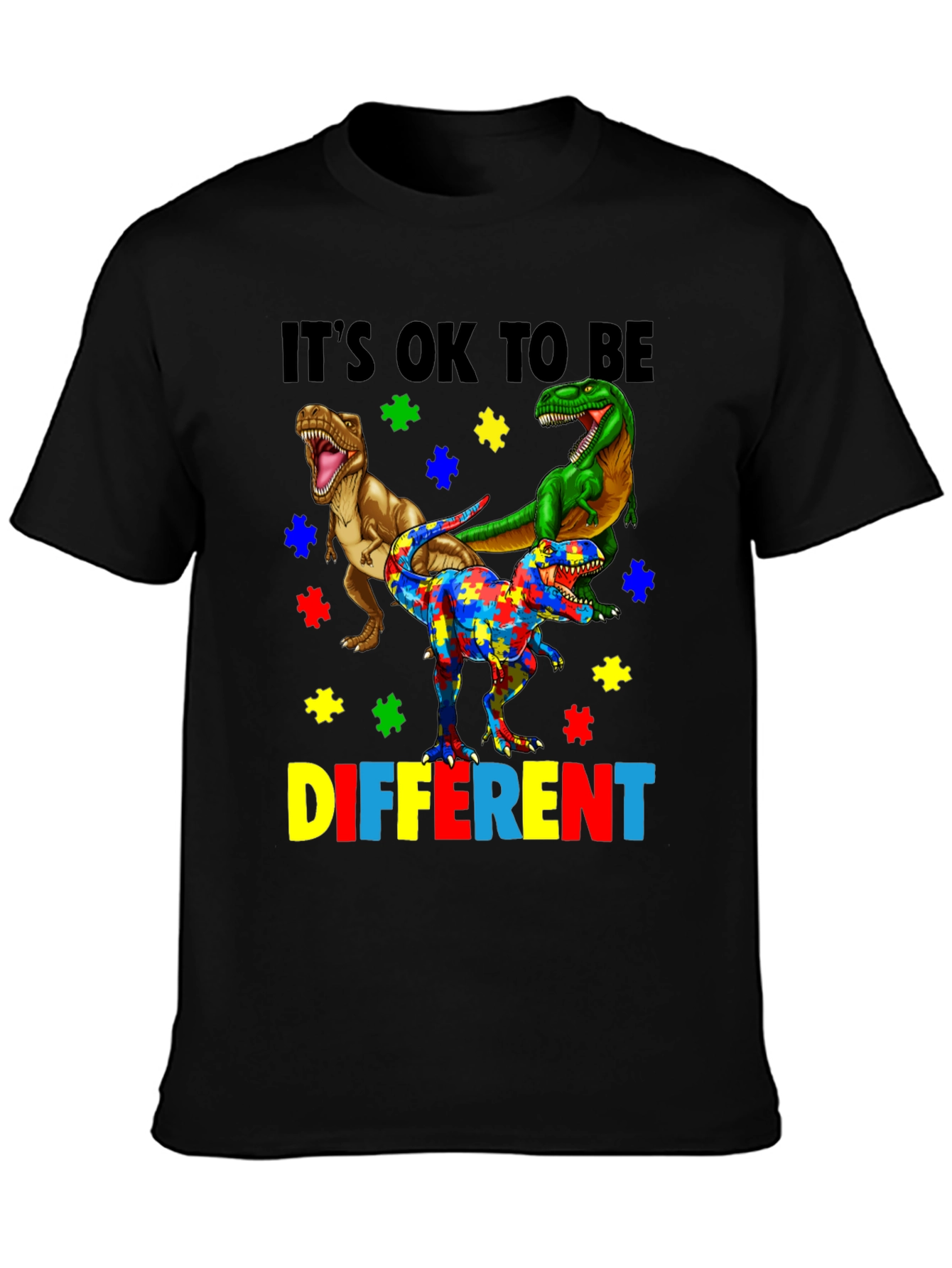 Black It's OK To Be Different Autism Awareness T-Shirt view 3