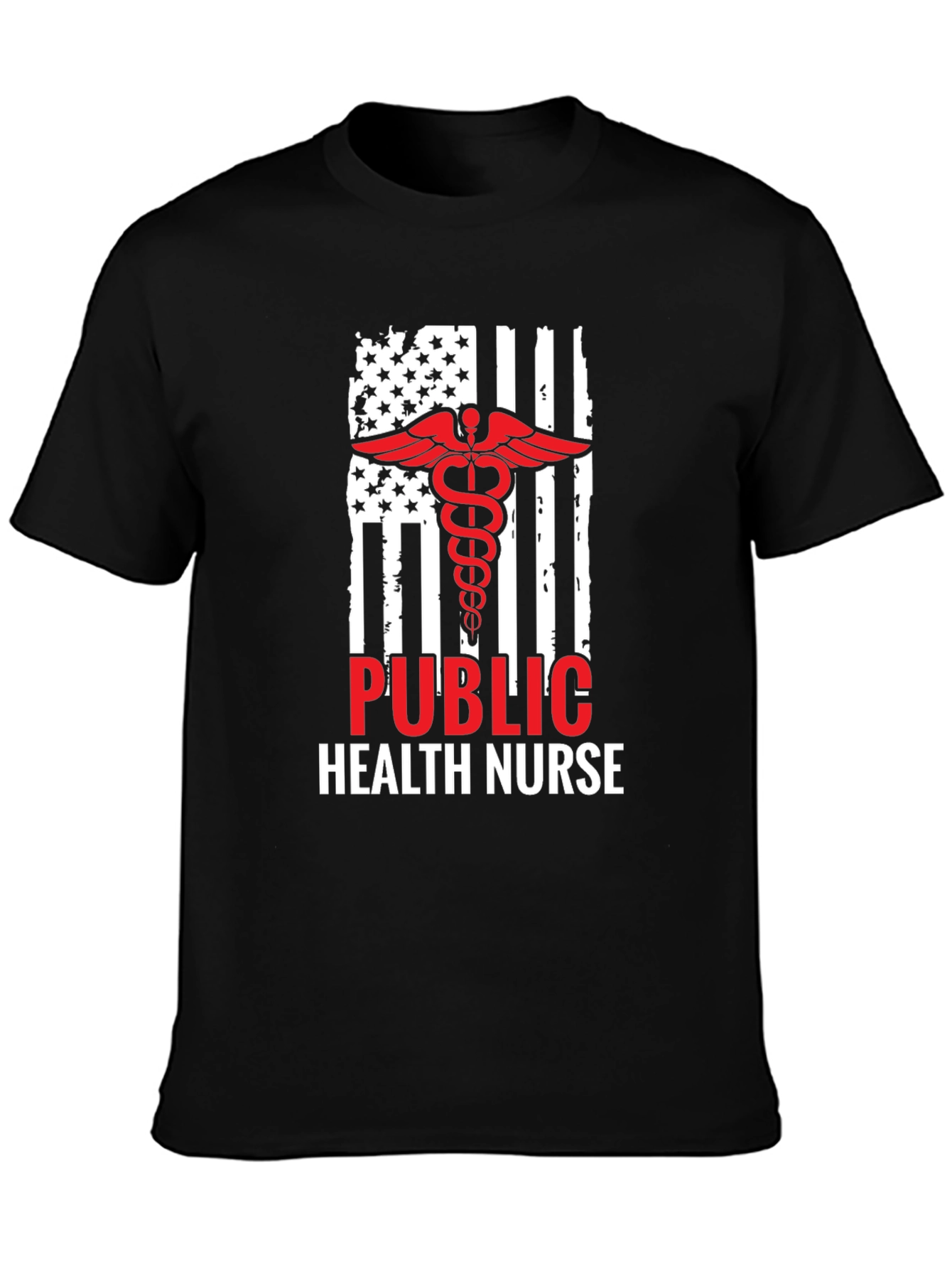Black Public Health Nurse American Flag T-Shirt view 3