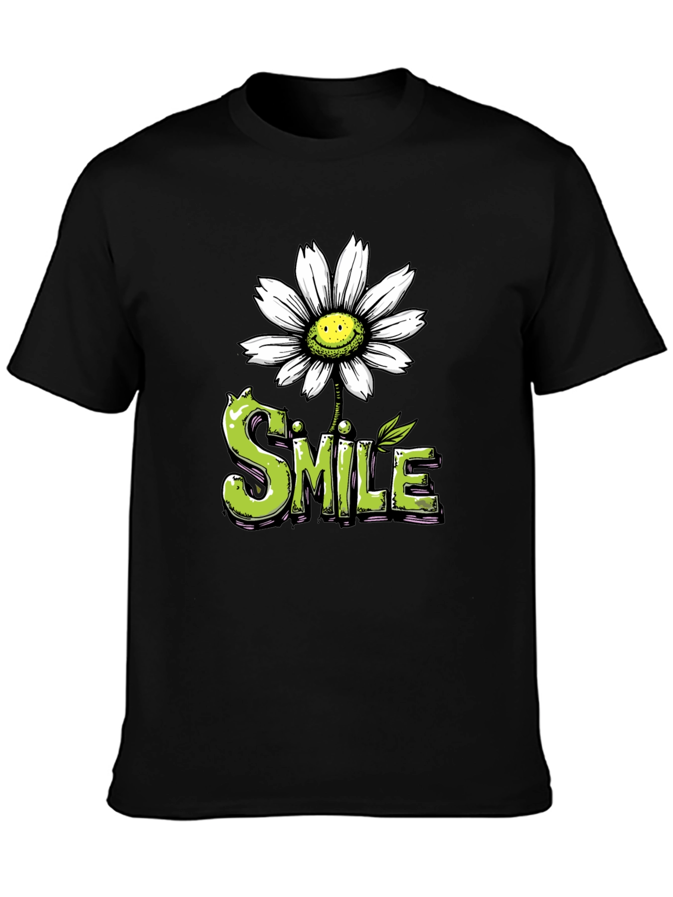 Black Smile Daisy Graphic Tee - Positive Vibes Shirt view 3