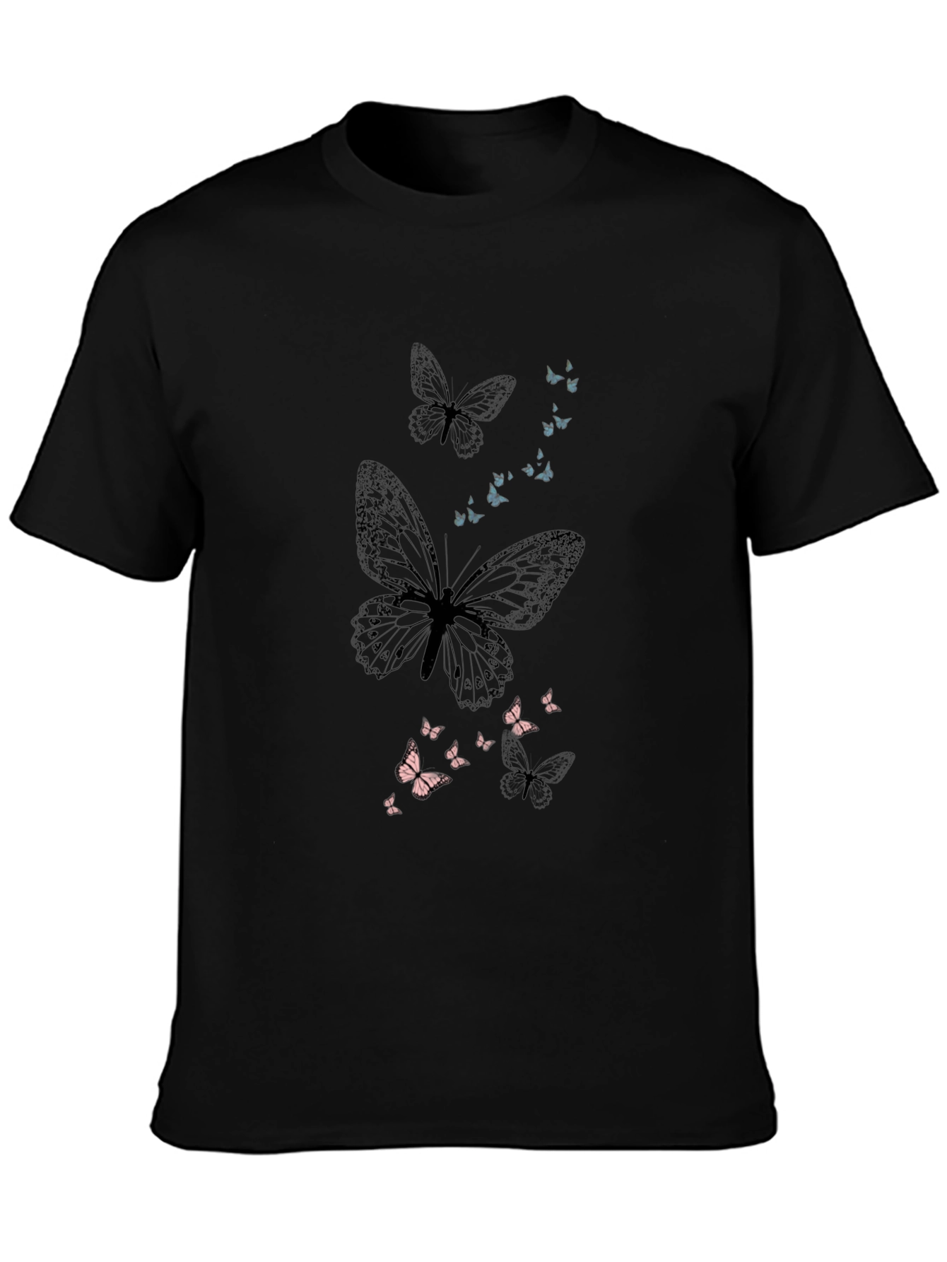Black Butterfly Print Men's Black T-Shirt view 3