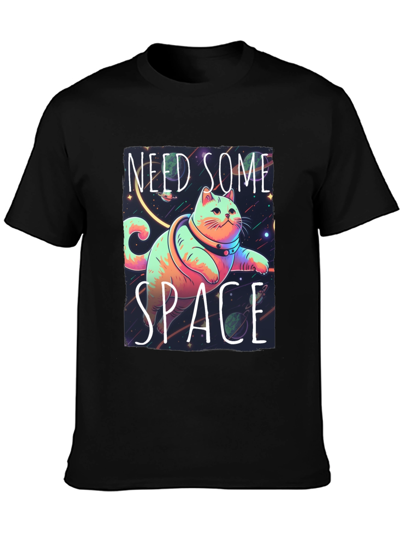 Black Need Some Space Cat Graphic Tee - Black view 3