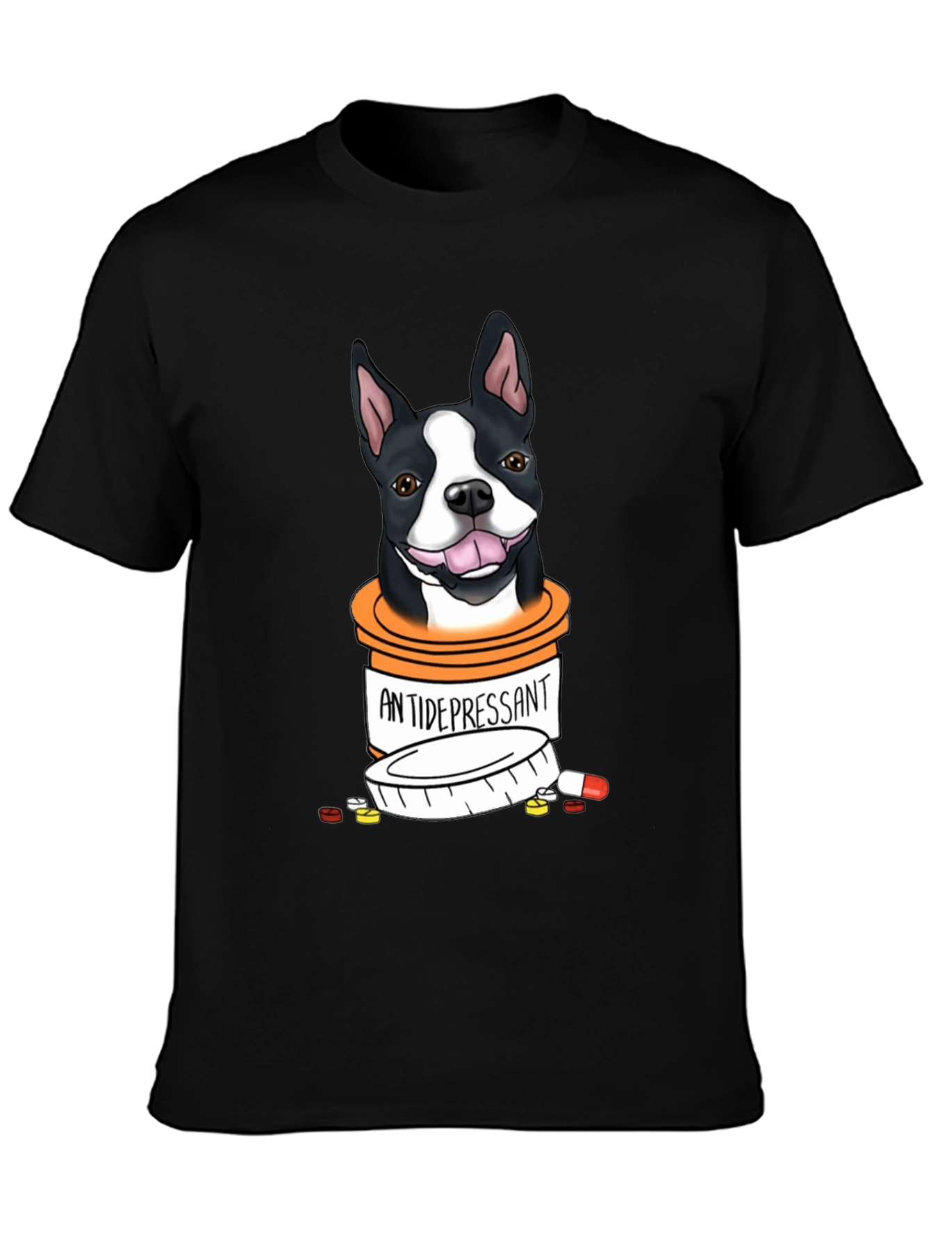 Black Dog Antidepressant T-Shirt - Cute Boston Terrier Graphic Tee view 3
