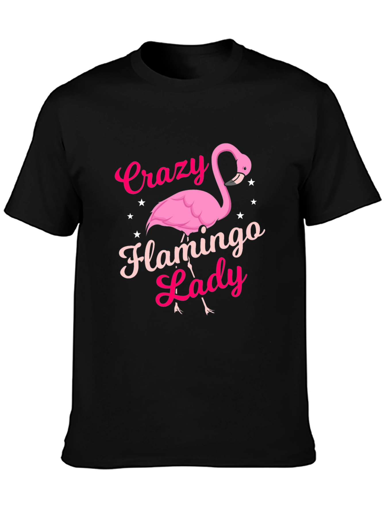 Black Crazy Flamingo Lady T-Shirt - Novelty Graphic Tee view 3