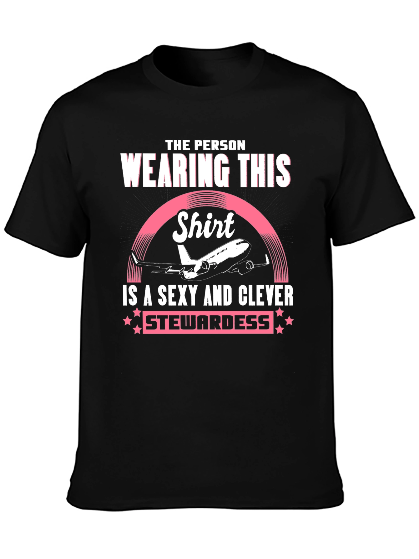 Black Sexy & Clever Stewardess T-Shirt view 3