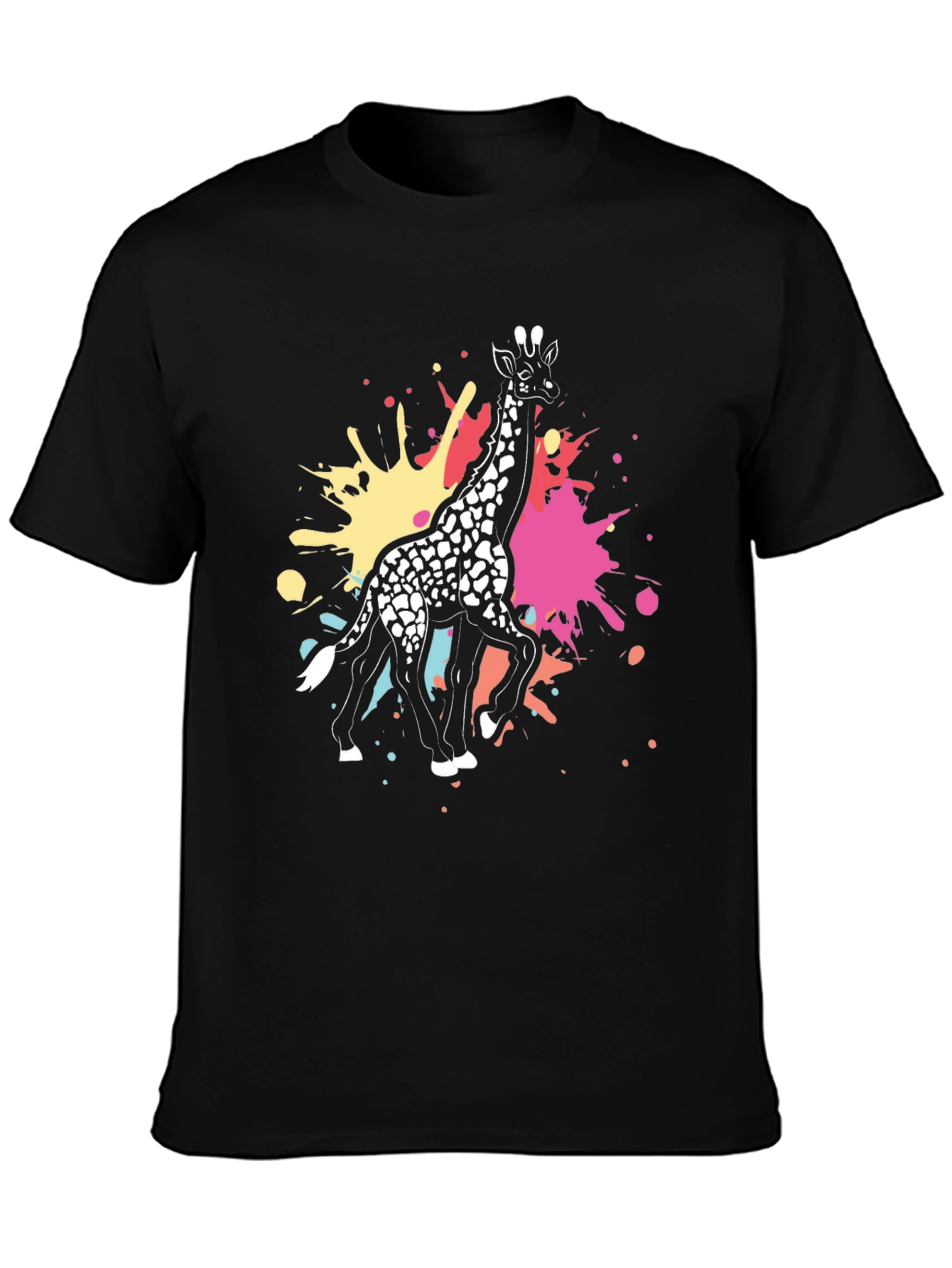 Black Giraffe Splatter Graphic Tee - Black Cotton Shirt view 3