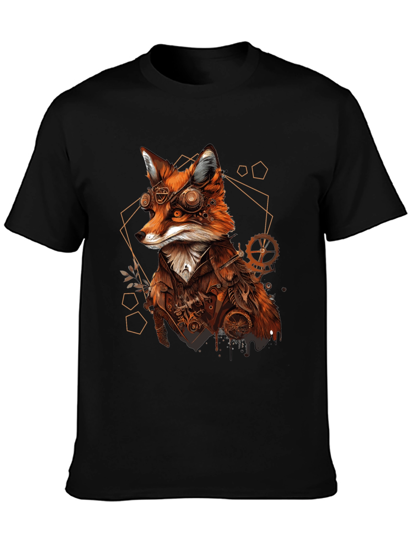 Black Steampunk Fox Graphic Tee - Unique Animal Design view 3