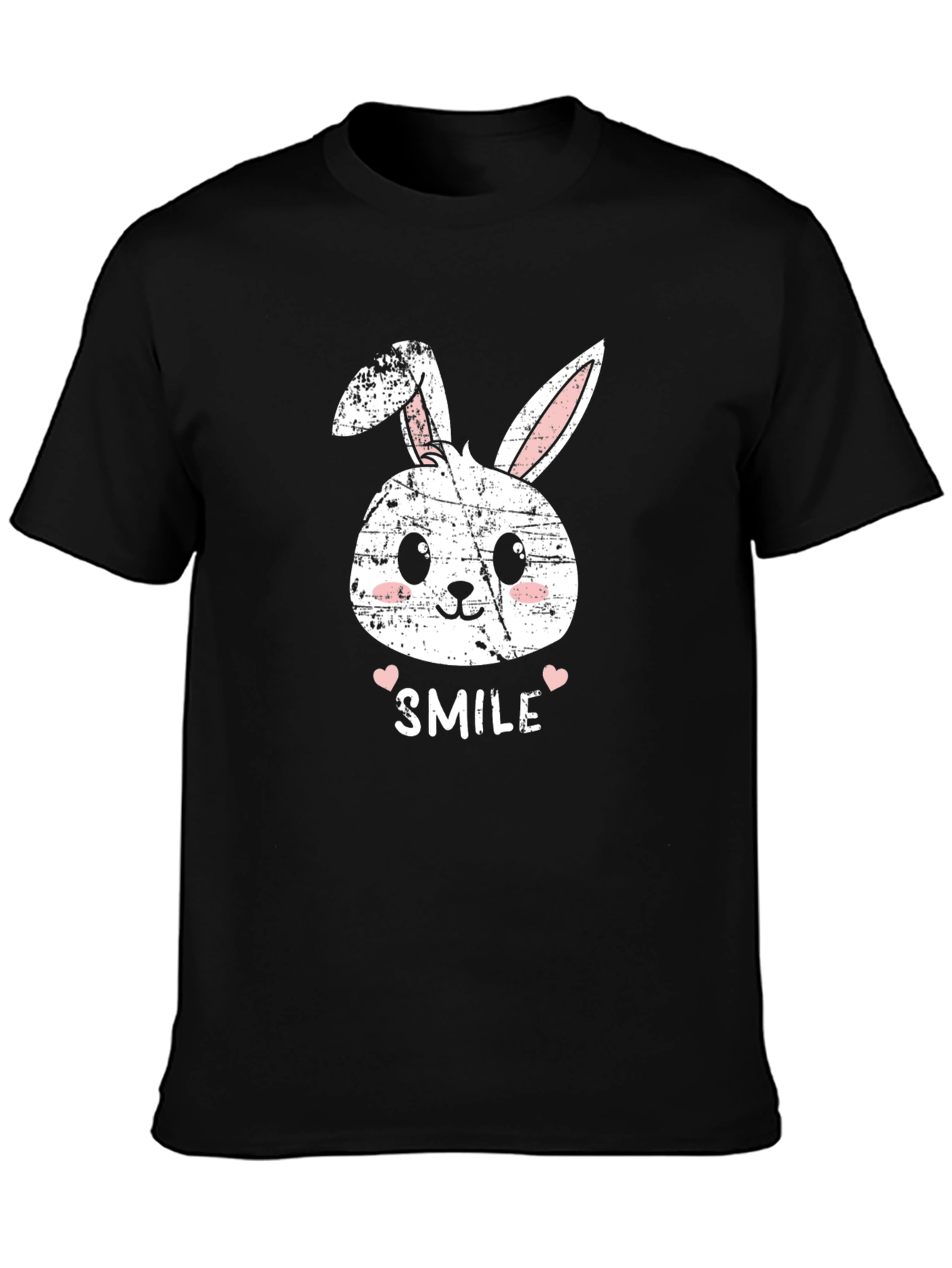 Black Cute Bunny Smile Black T-Shirt view 3