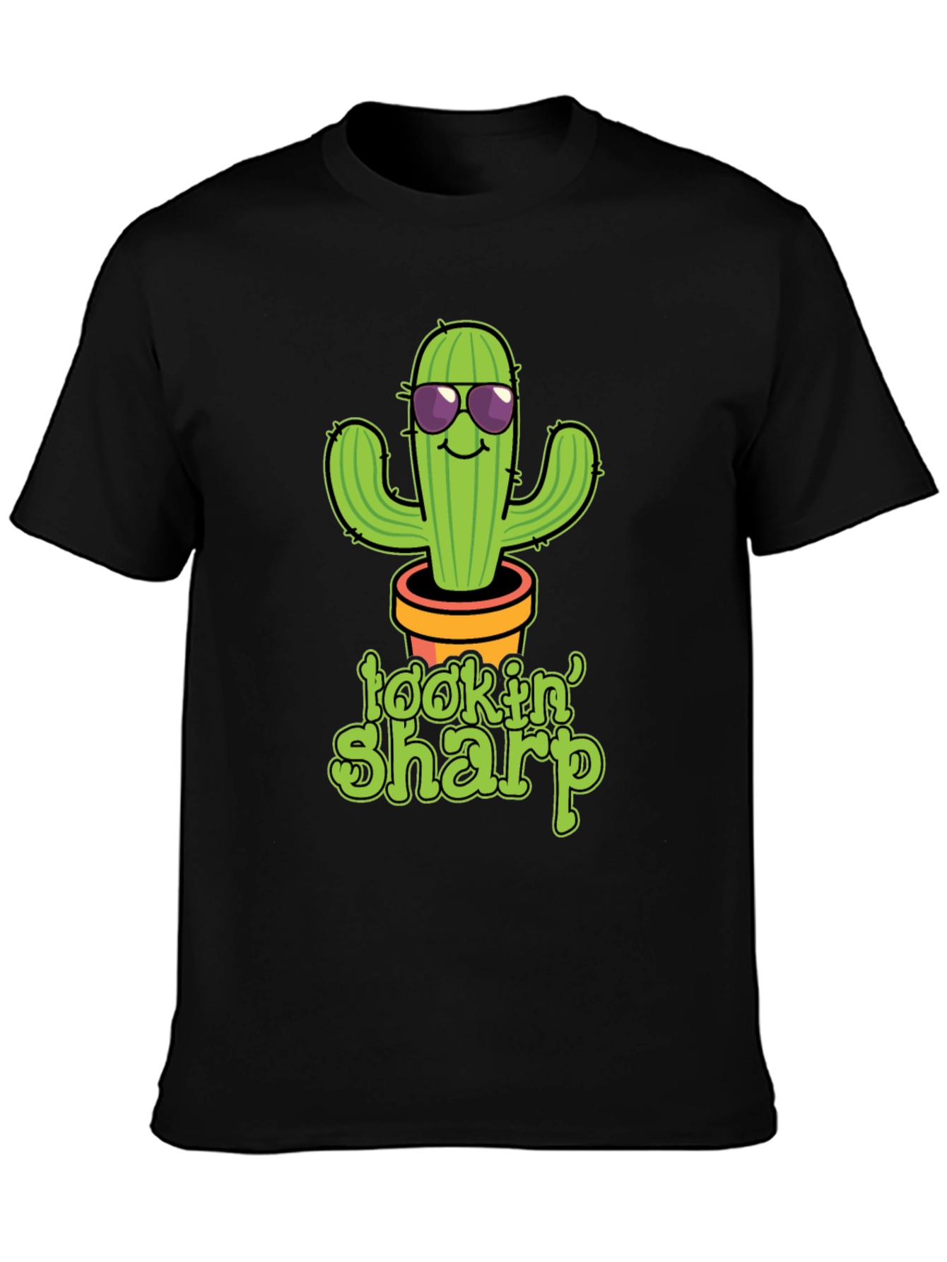 Black Lookin' Sharp Cactus Graphic T-Shirt - Funny Potted Plant Tee view 3