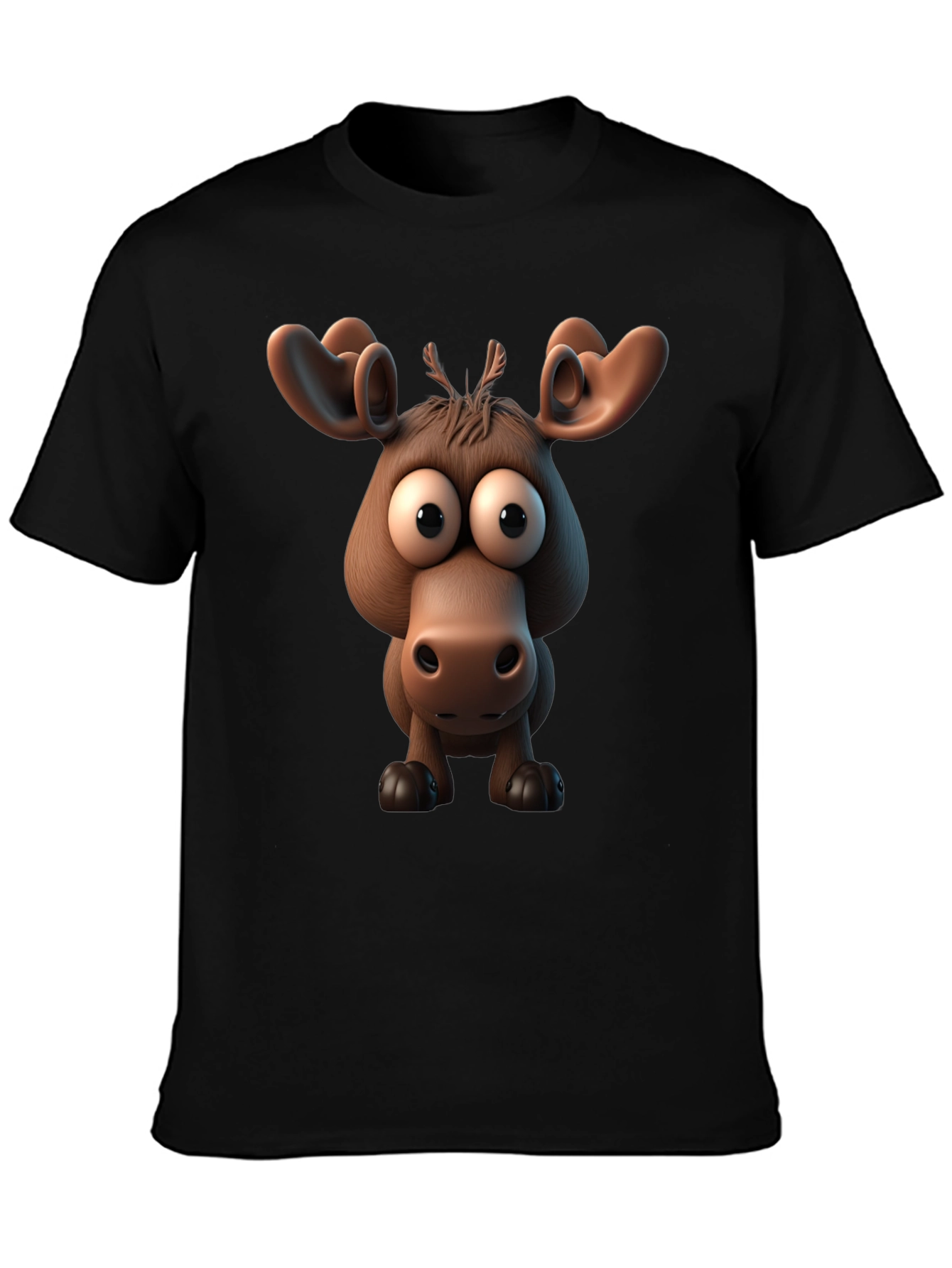 Black Funny Cartoon Moose Black T-Shirt view 3