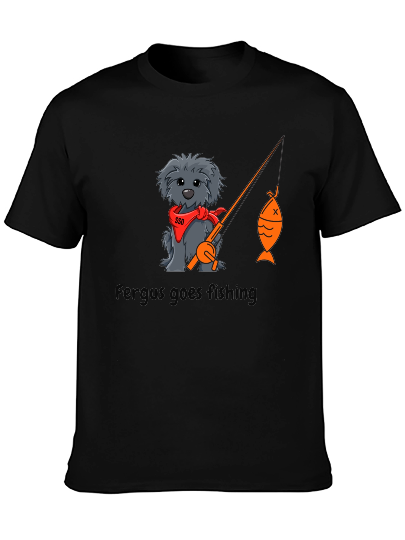 Black Fergus Goes Fishing Black T-Shirt view 3