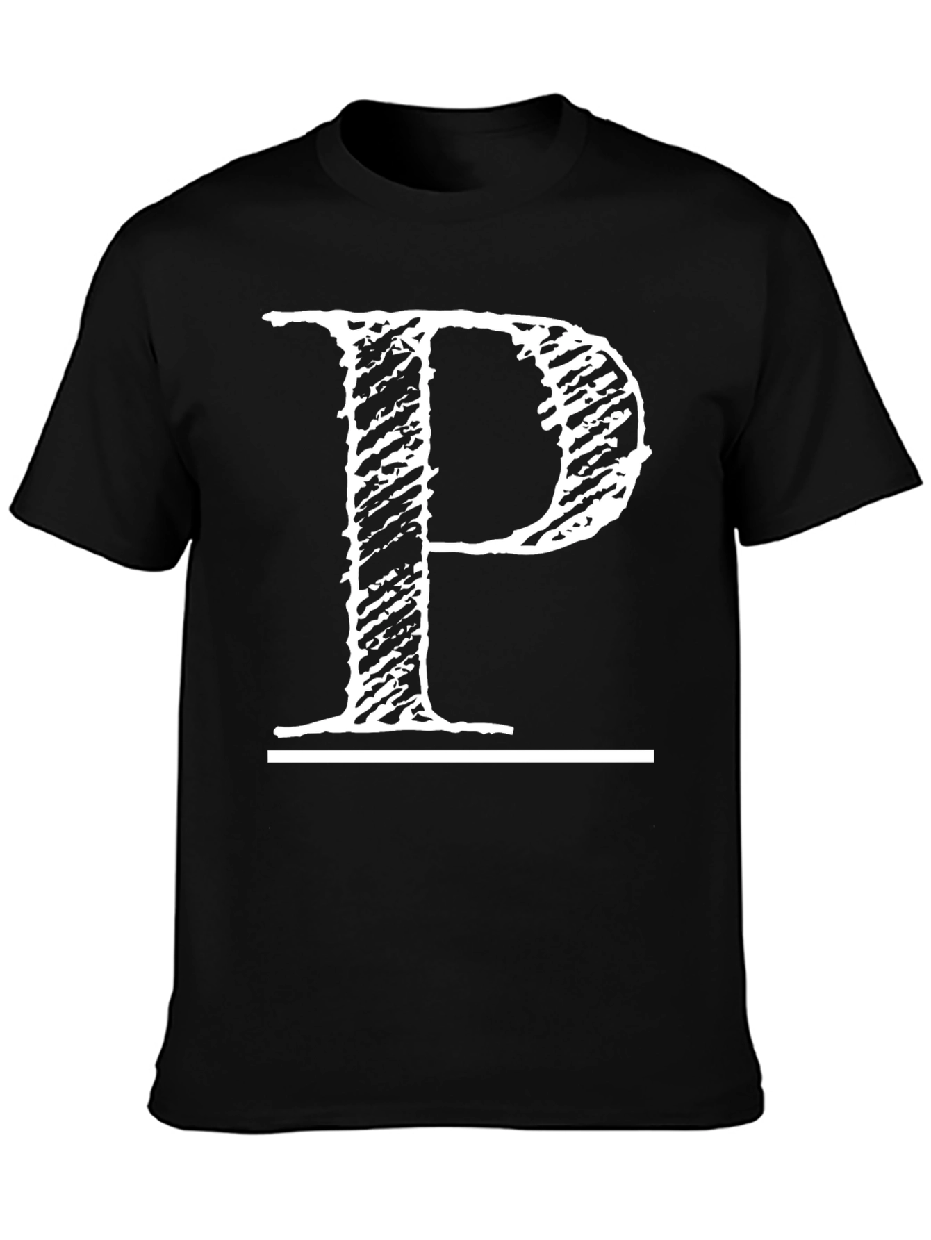 Black Black T-Shirt with Distressed White Letter "P" Design view 3