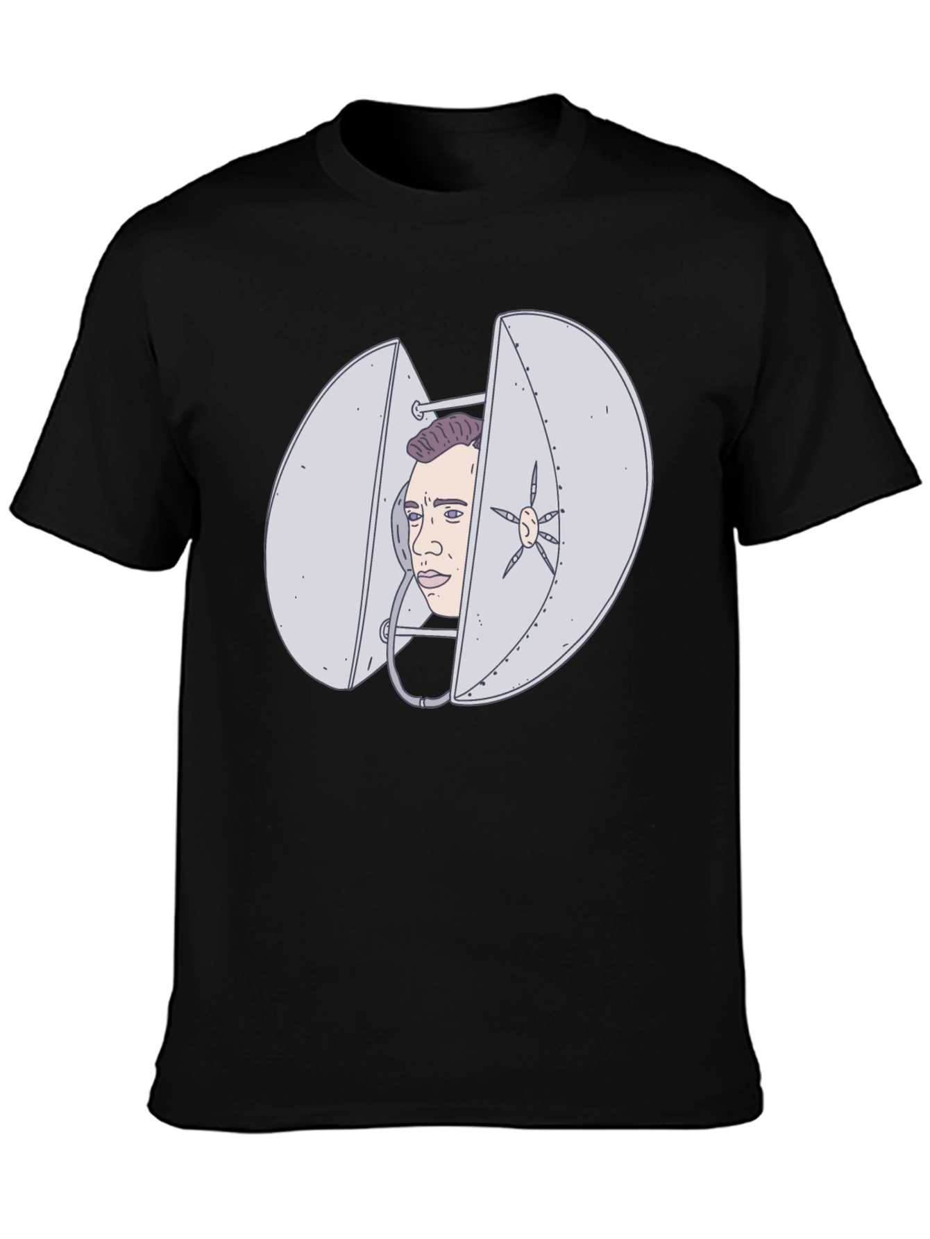 Black Humorous Black T-Shirt with Illustrated Egg Head Design view 3