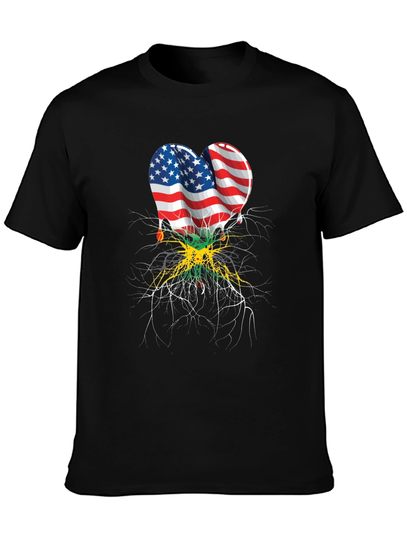 USA Jamaica Flag Heart Roots T-Shirt - 3