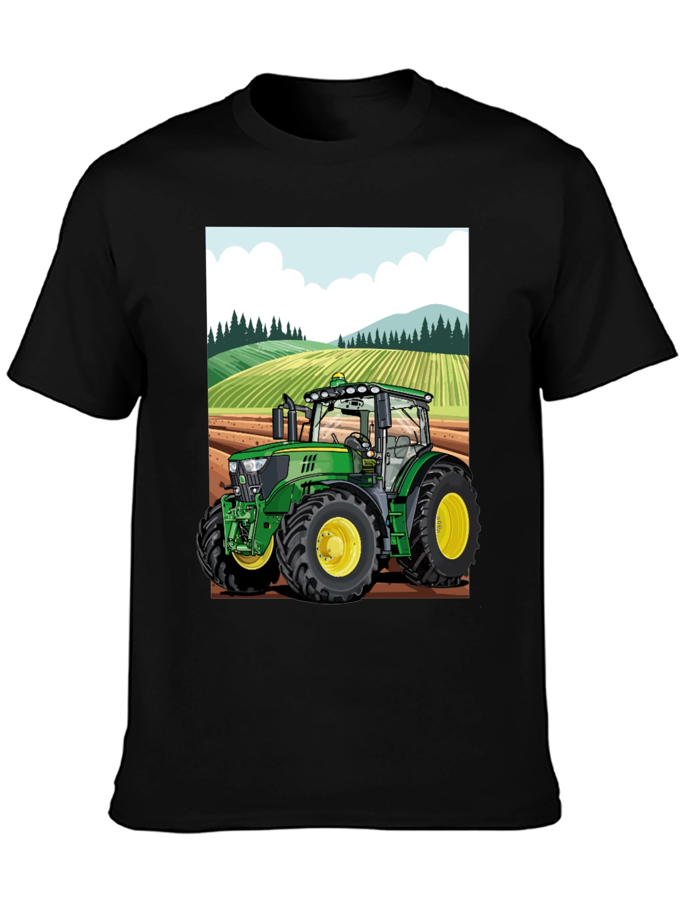 Black Cartoon Tractor T-Shirt - Farming Life view 3