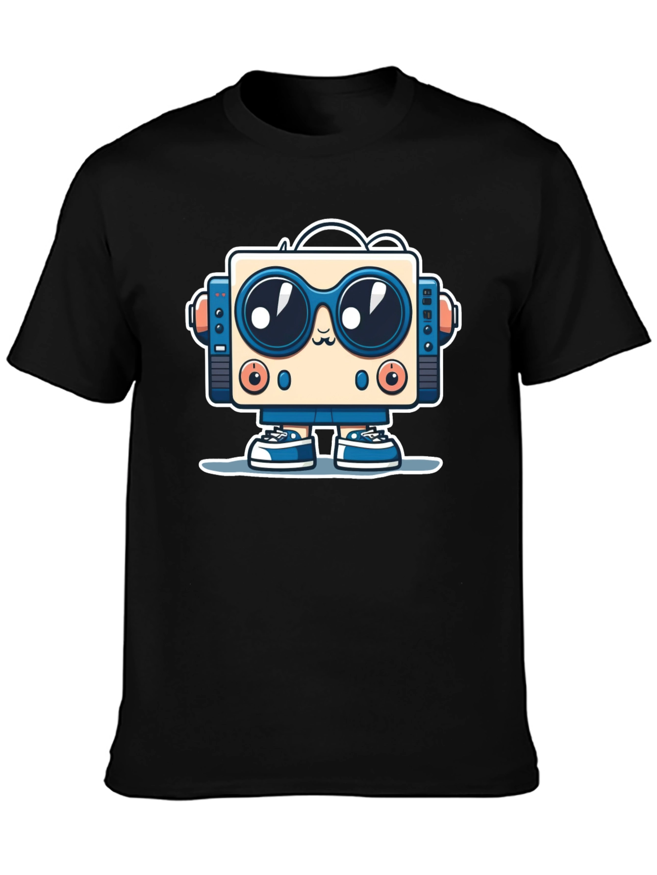 Black Fun Robot Graphic Tee - Black Cotton Shirt view 3