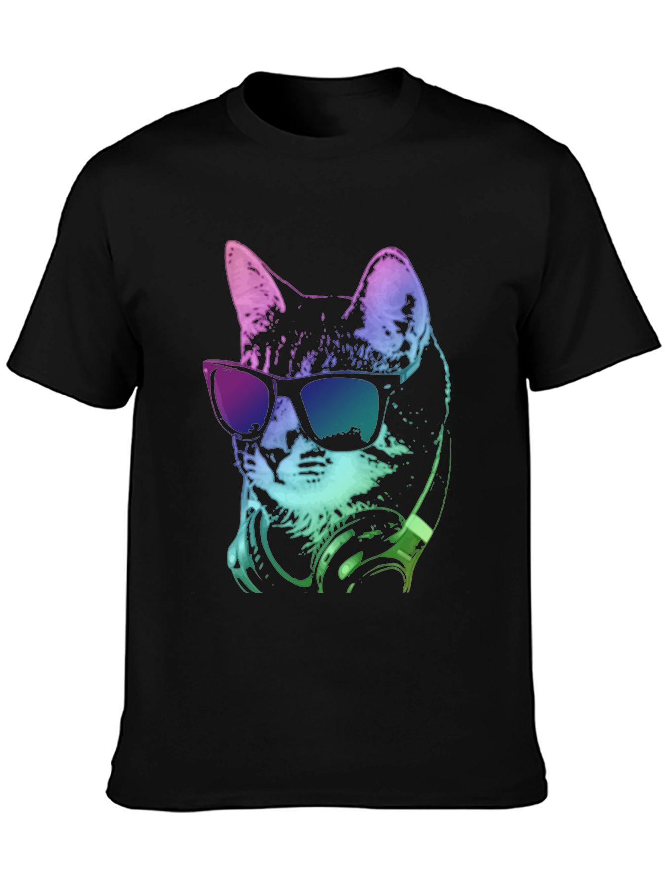Black Cool Cat Tee: Stylish Graphic Print T-Shirt view 3