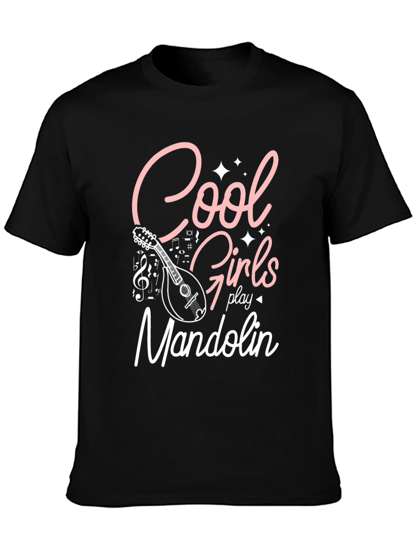 Black Cool Girls Play Mandolin Black Graphic Tee view 3