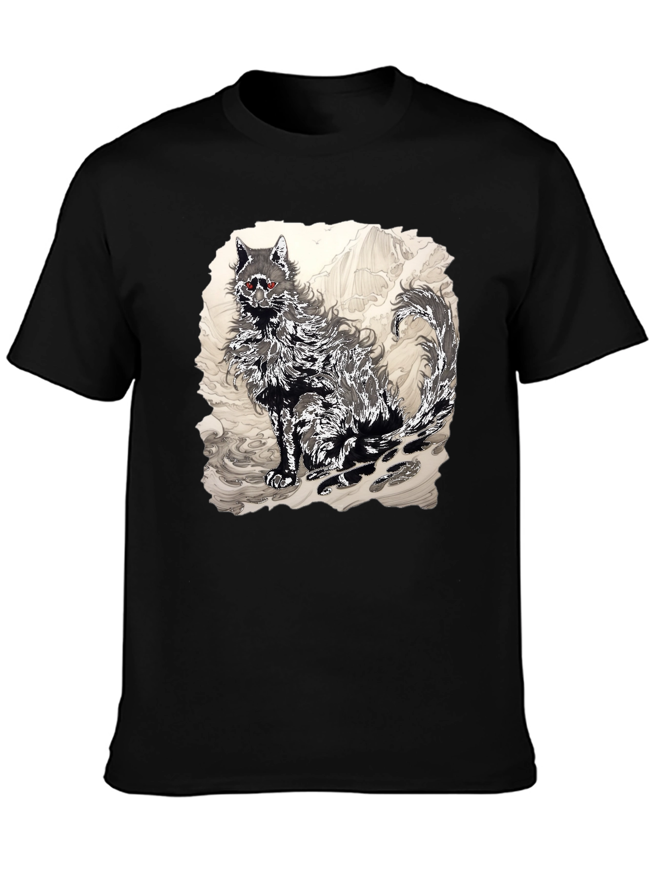 Black Black T-Shirt with Wolf Graphic view 3