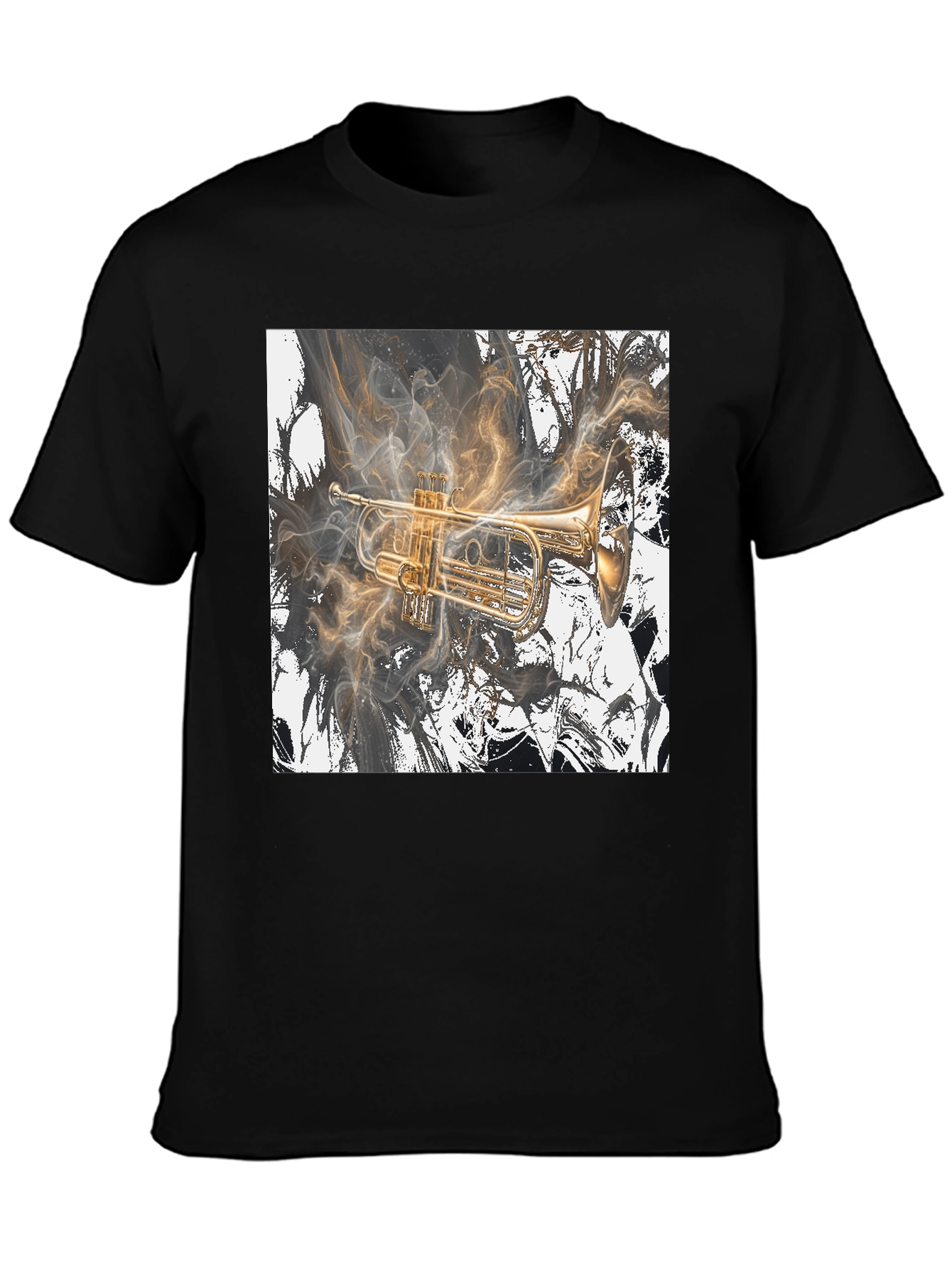 Black Musical Trumpet Graphic Black T-Shirt view 3