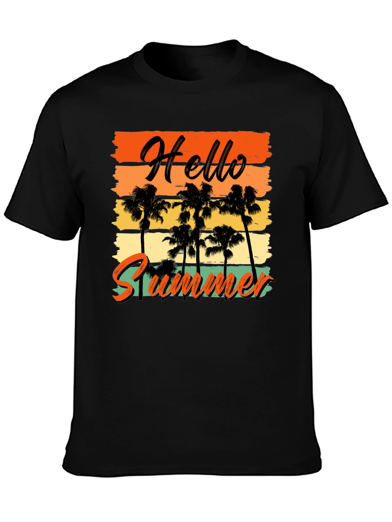 Black Hello Summer Graphic Tee - Black T-Shirt with Palm Trees view 3