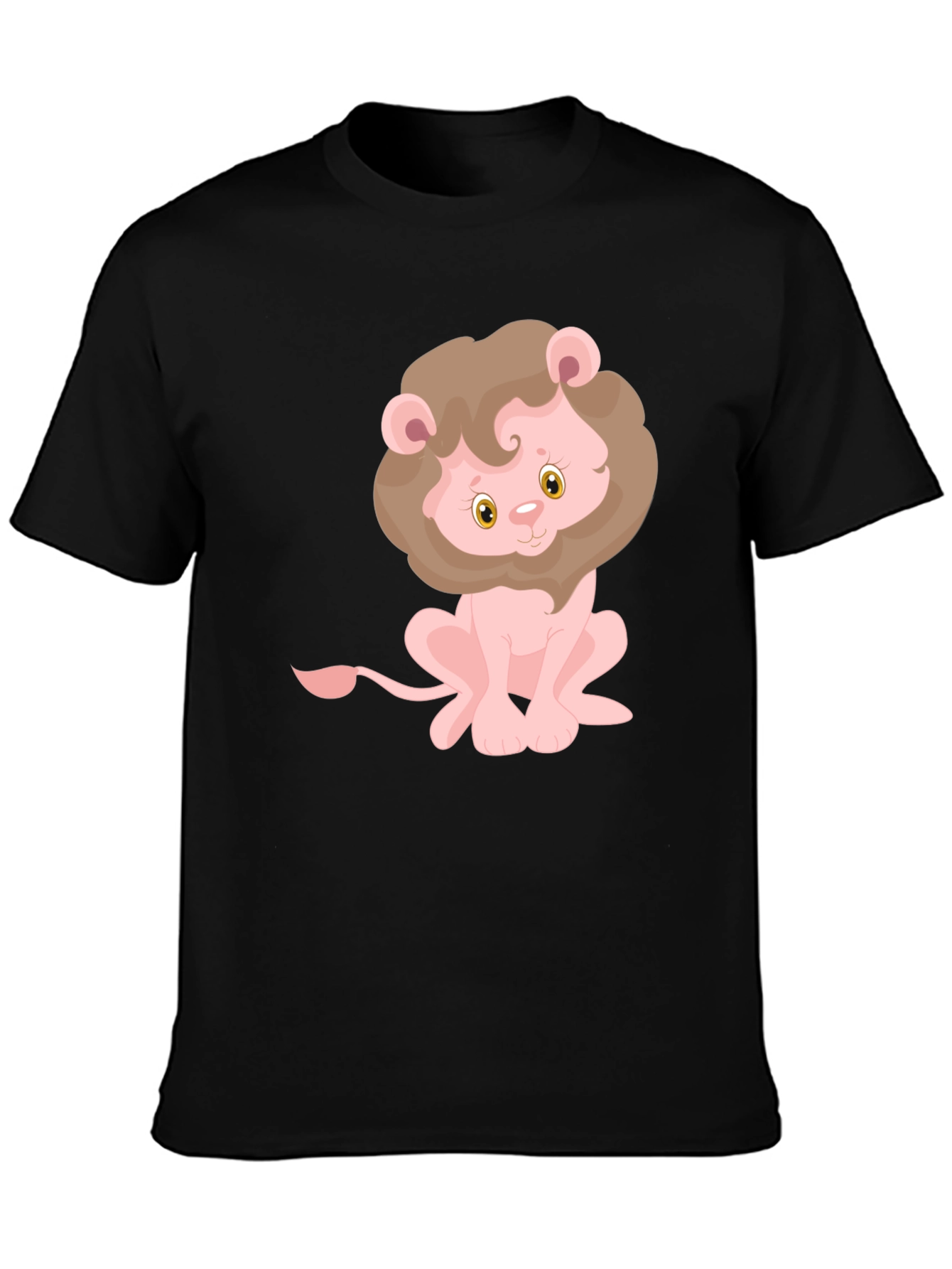 Black Cute Lion Graphic Tee - Black Cotton T-Shirt view 3