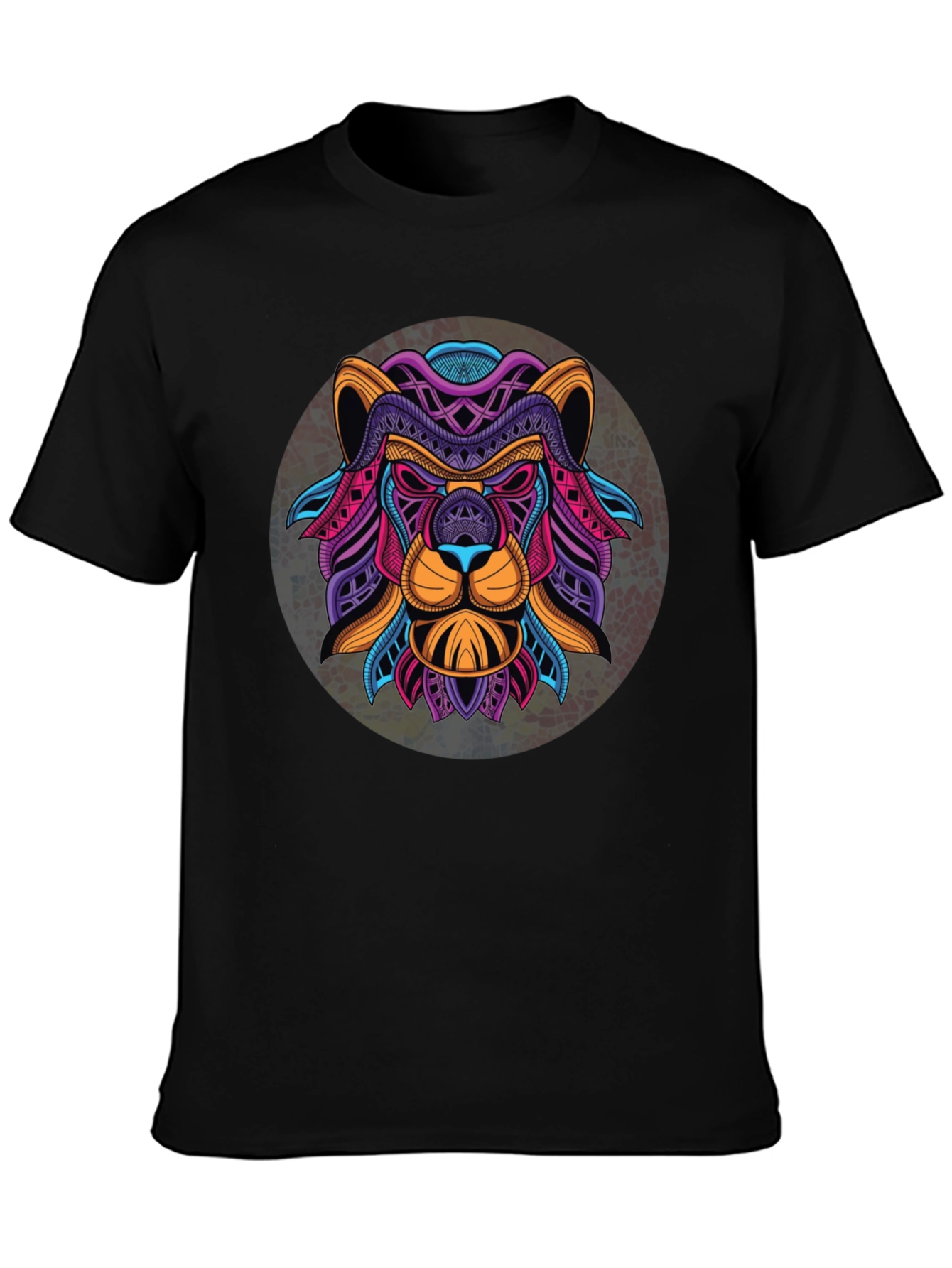 Black Geometric Lion Graphic Black T-Shirt view 3
