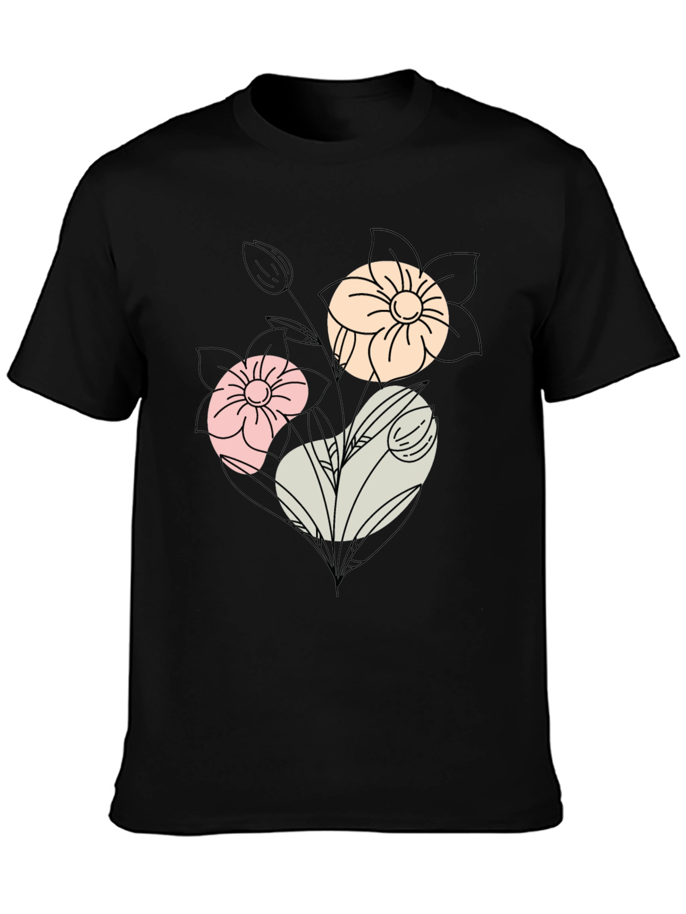 Black Floral Graphic Print Black T-Shirt view 3