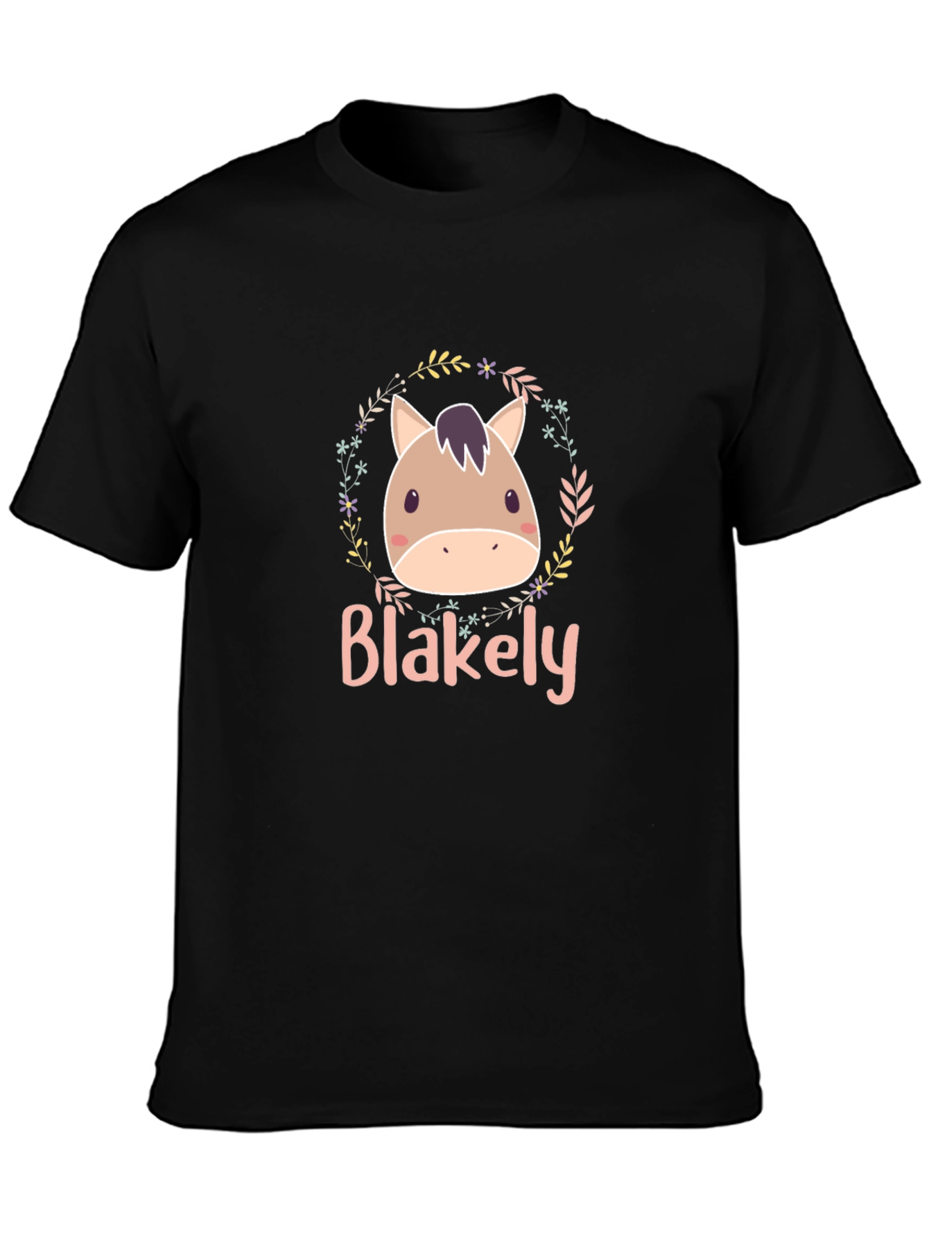 Black Cute Horse Blakely Personalized Black T-Shirt view 3