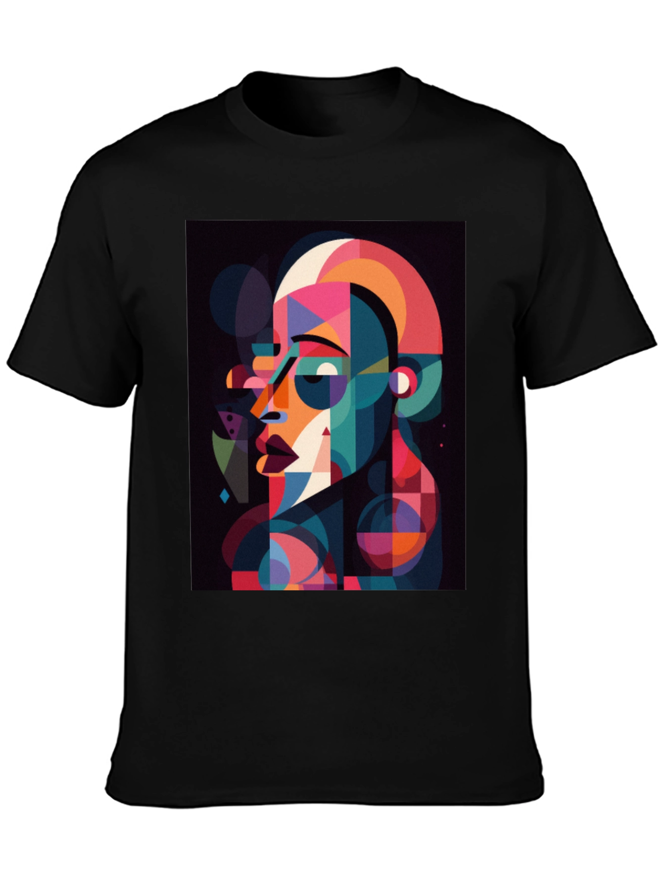 Black Abstract Geometric Face Graphic Black T-Shirt view 3