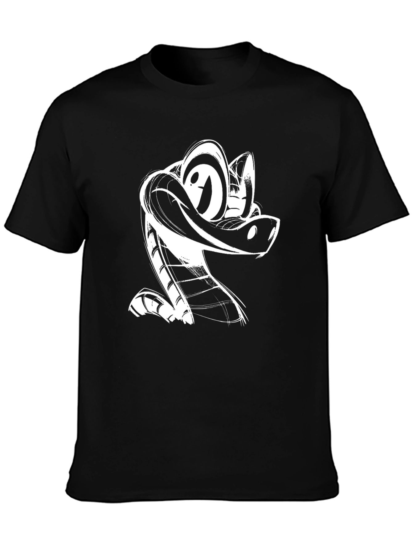 Black Cartoon Snake Graphic Tee - Black Cotton T-Shirt view 3