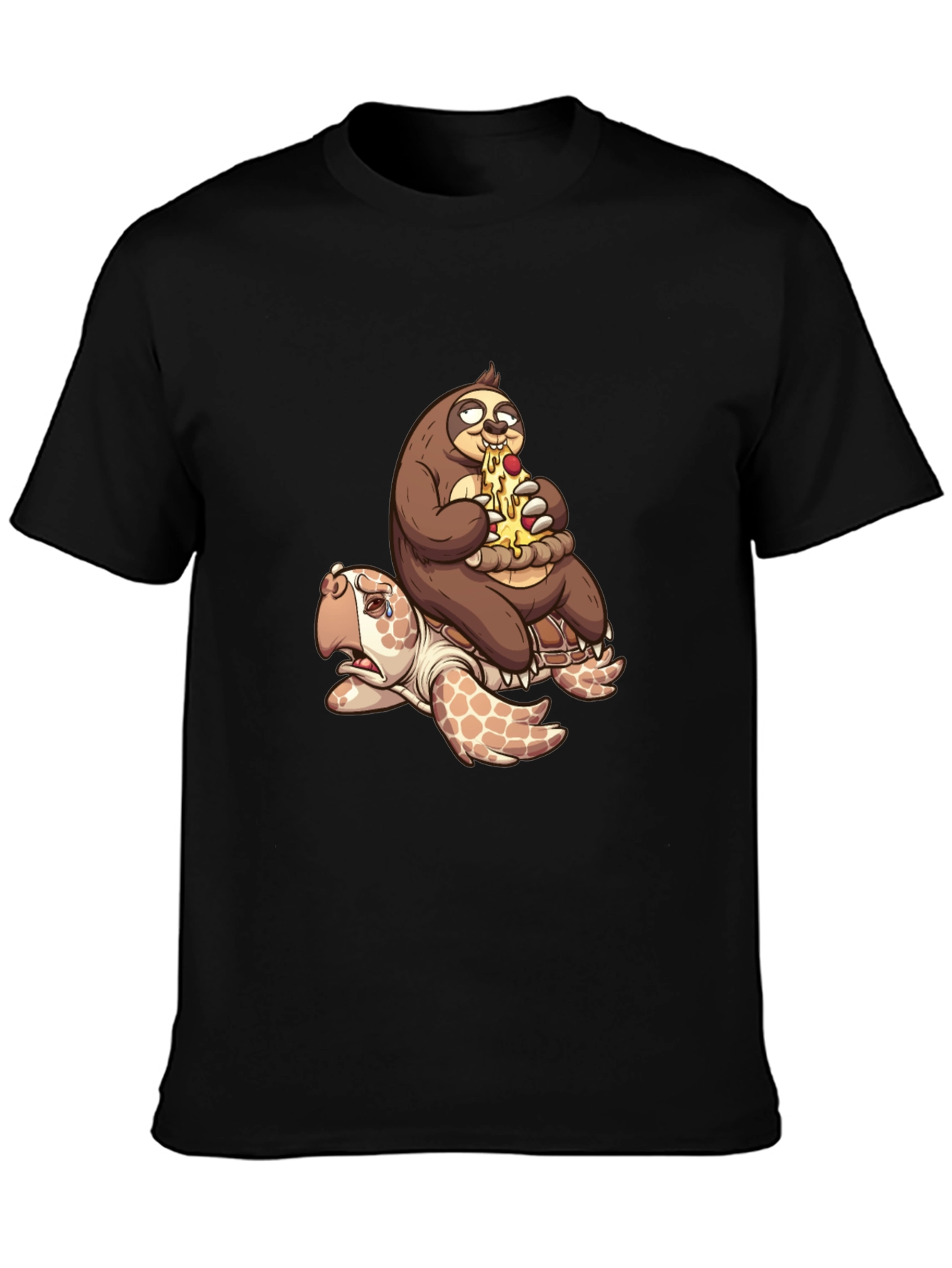 Black Sloth Pizza Turtle Ride T-Shirt - Funny Graphic Tee view 3