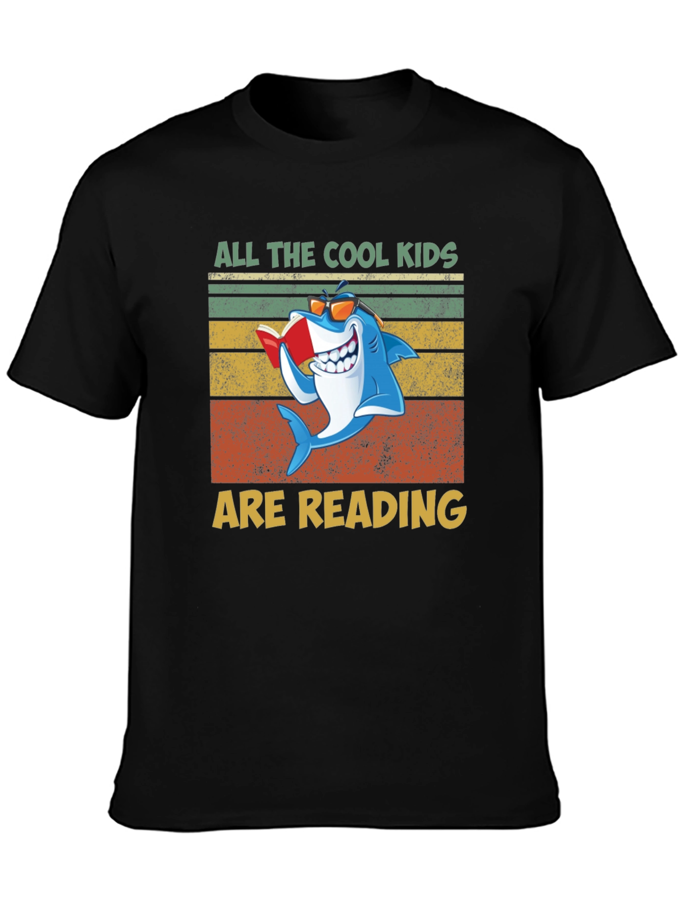 Black Cool Kids Reading Shark Graphic T-Shirt view 3
