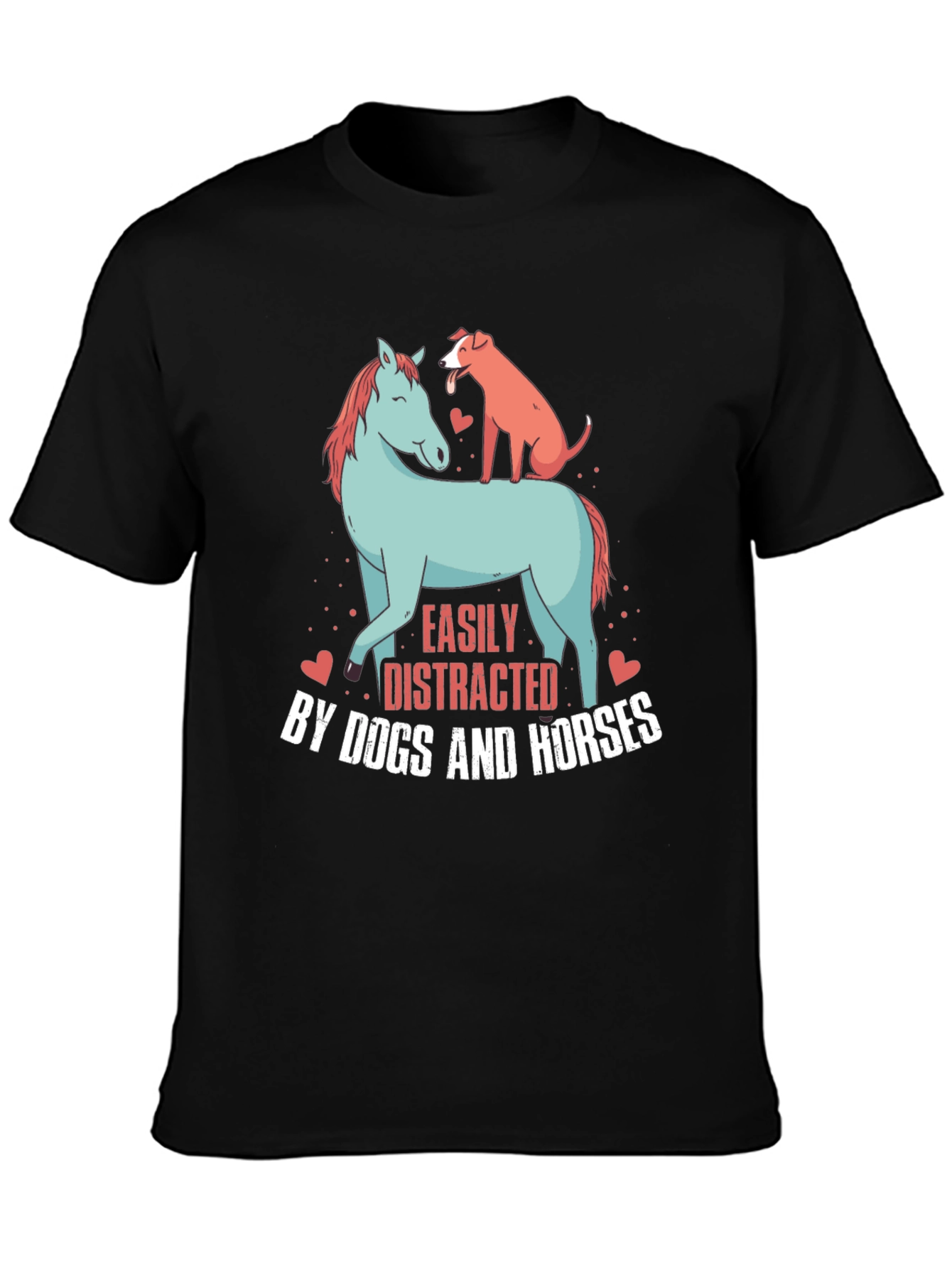 Black Easily Distracted By Dogs & Horses Graphic Tee view 3