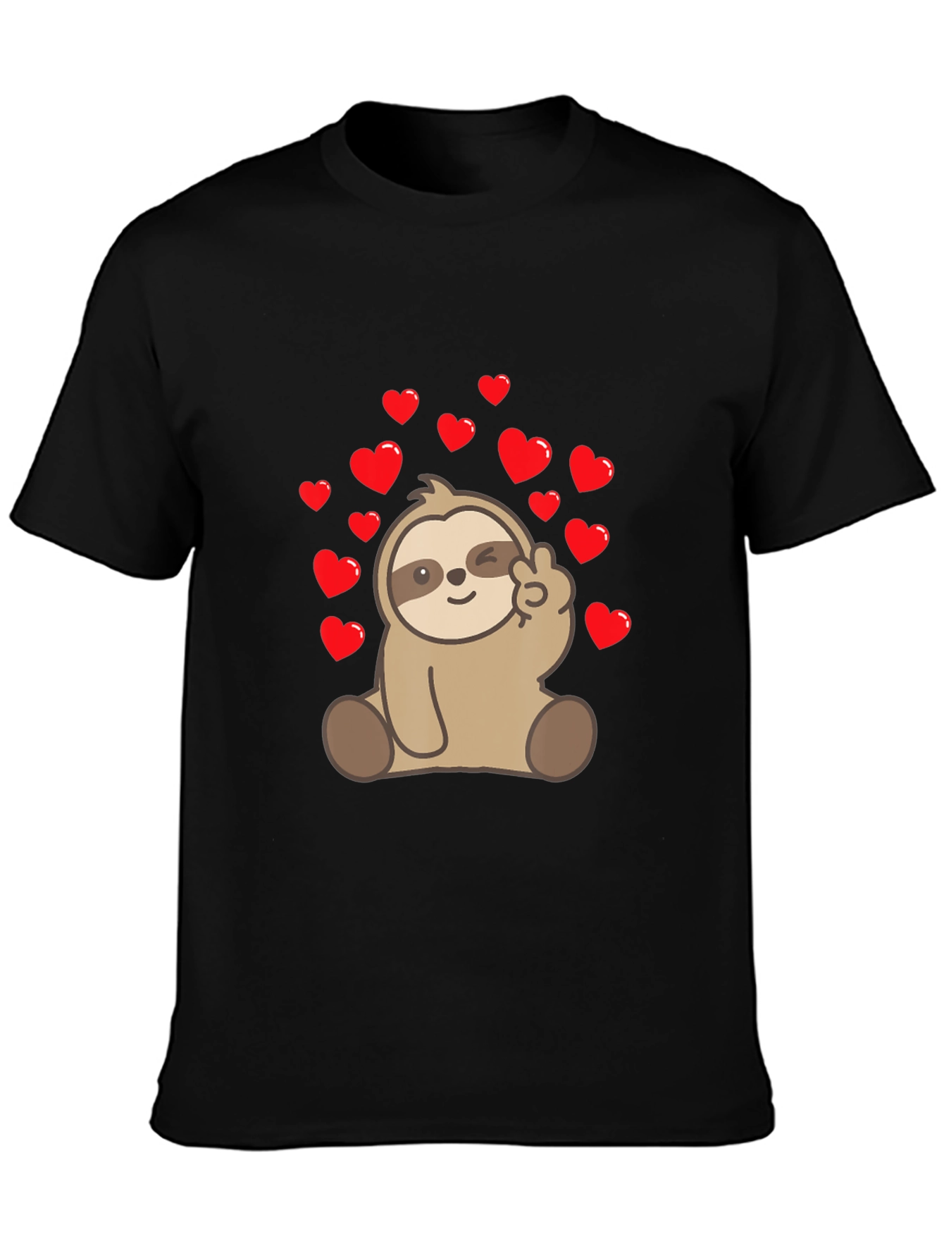 Black Sloth Peace Sign Heart T-Shirt view 3