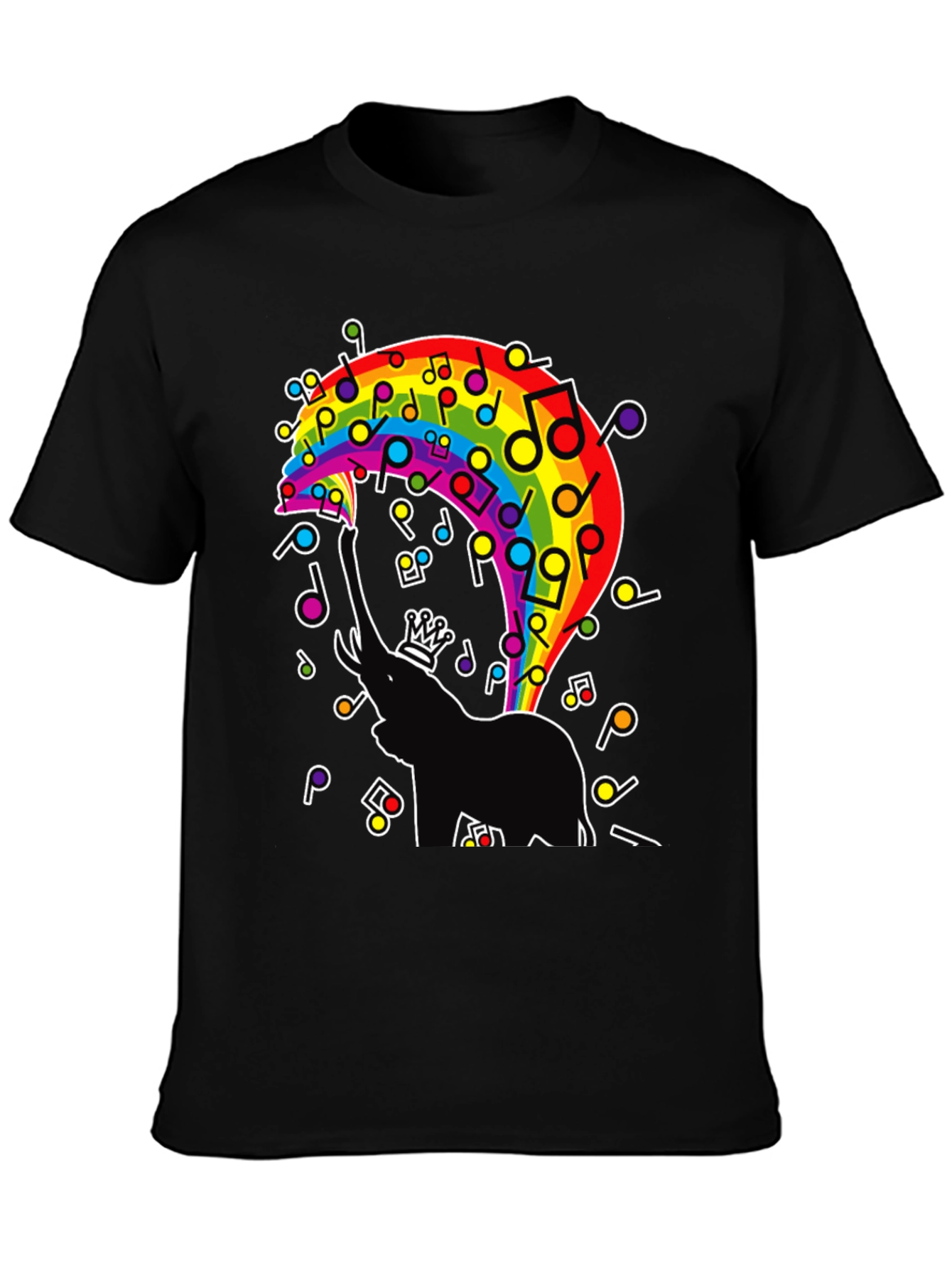 Black Rainbow Elephant Music Note Graphic Tee view 3