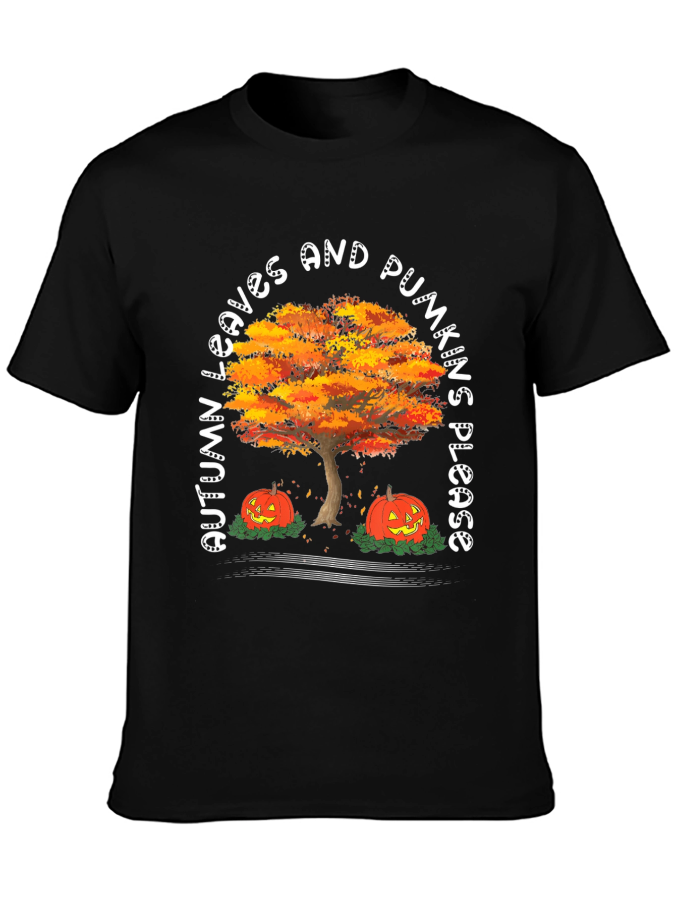 Black Autumn Leaves & Pumpkins Please Graphic Tee view 3