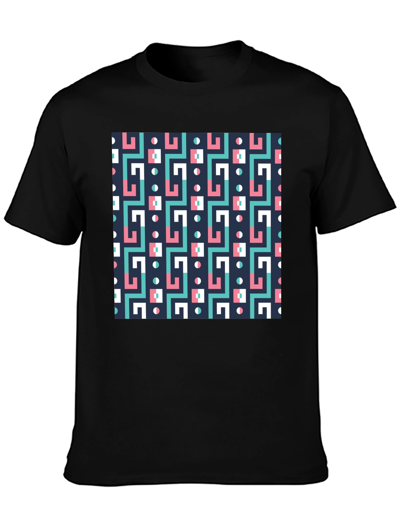 Black Geometric Pattern Black Crew Neck Tee view 3