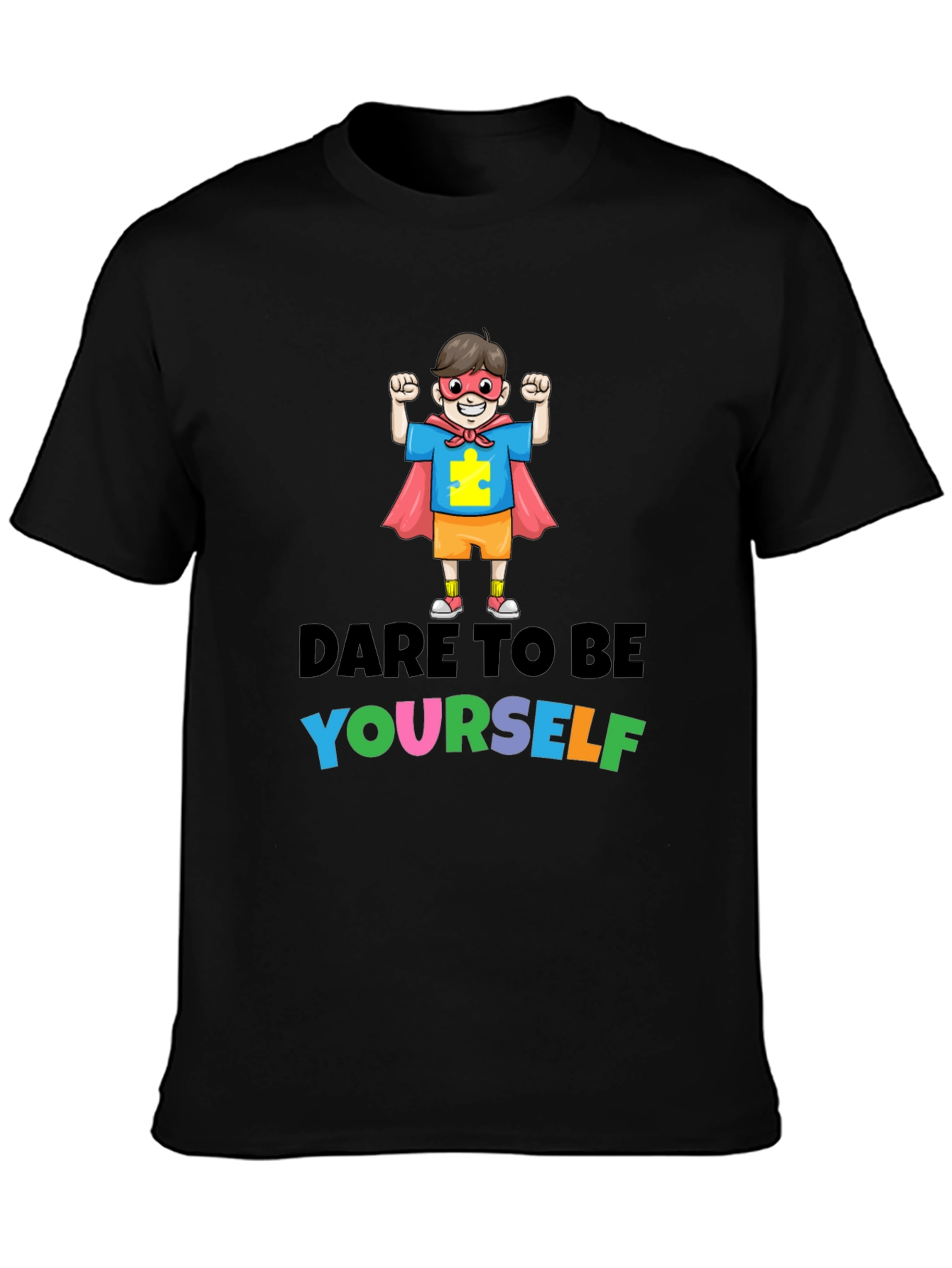 Black Dare to Be Yourself Autism Awareness T-Shirt view 3