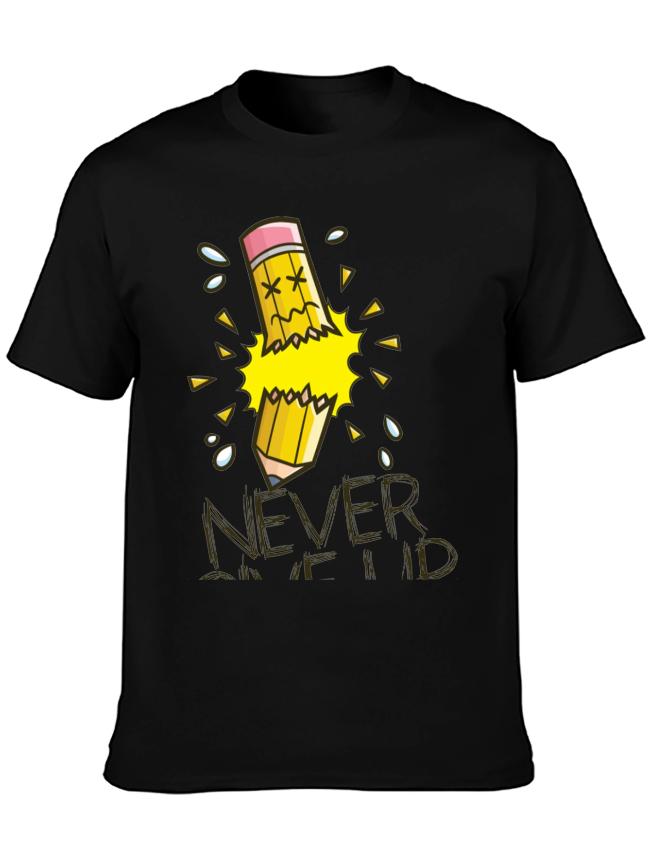 Black Never Give Up T-Shirt, Broken Pencil Design view 3