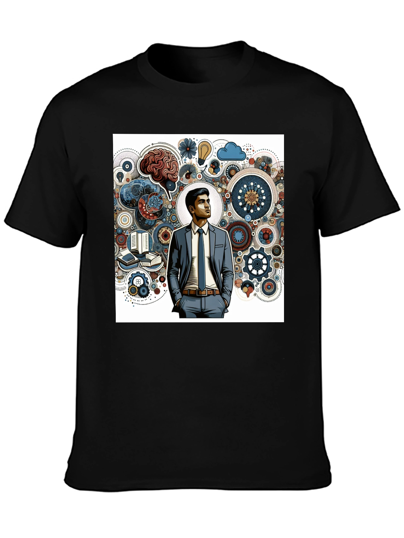 Black Creative Thinking Graphic Tee - Brain Gears Design view 3