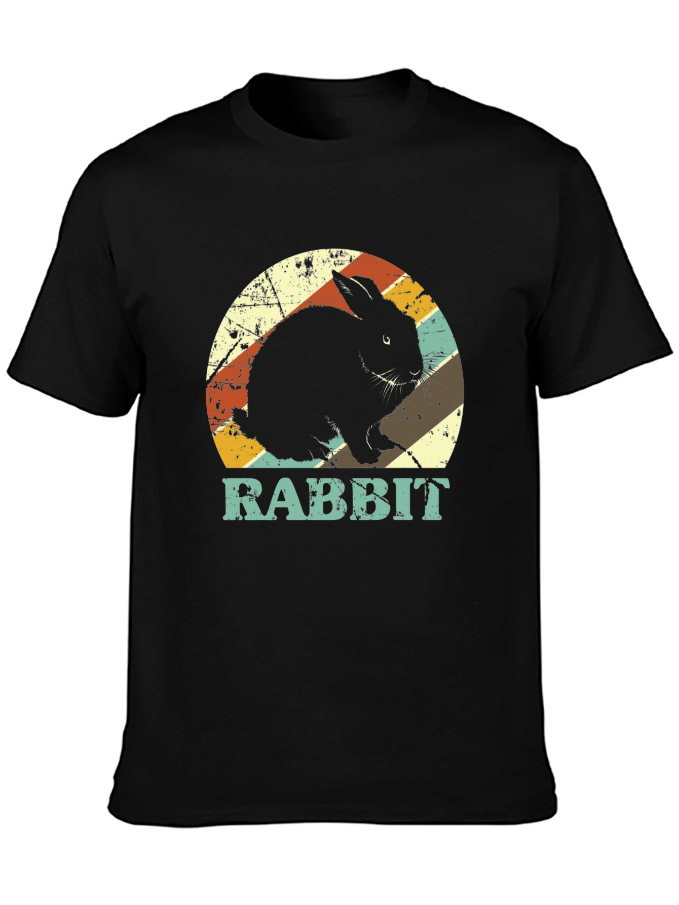 Black Retro Rabbit Graphic Tee - Vintage Style T-Shirt view 3