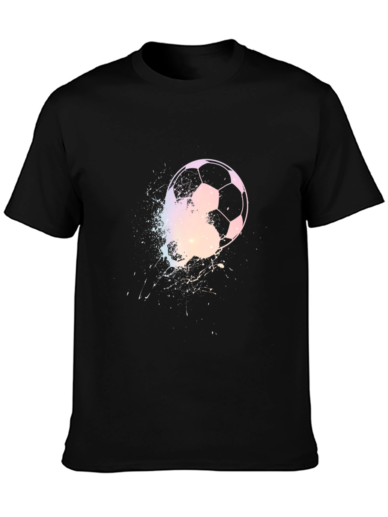 Black Soccer Ball Graphic Print Men's Black T-Shirt view 3