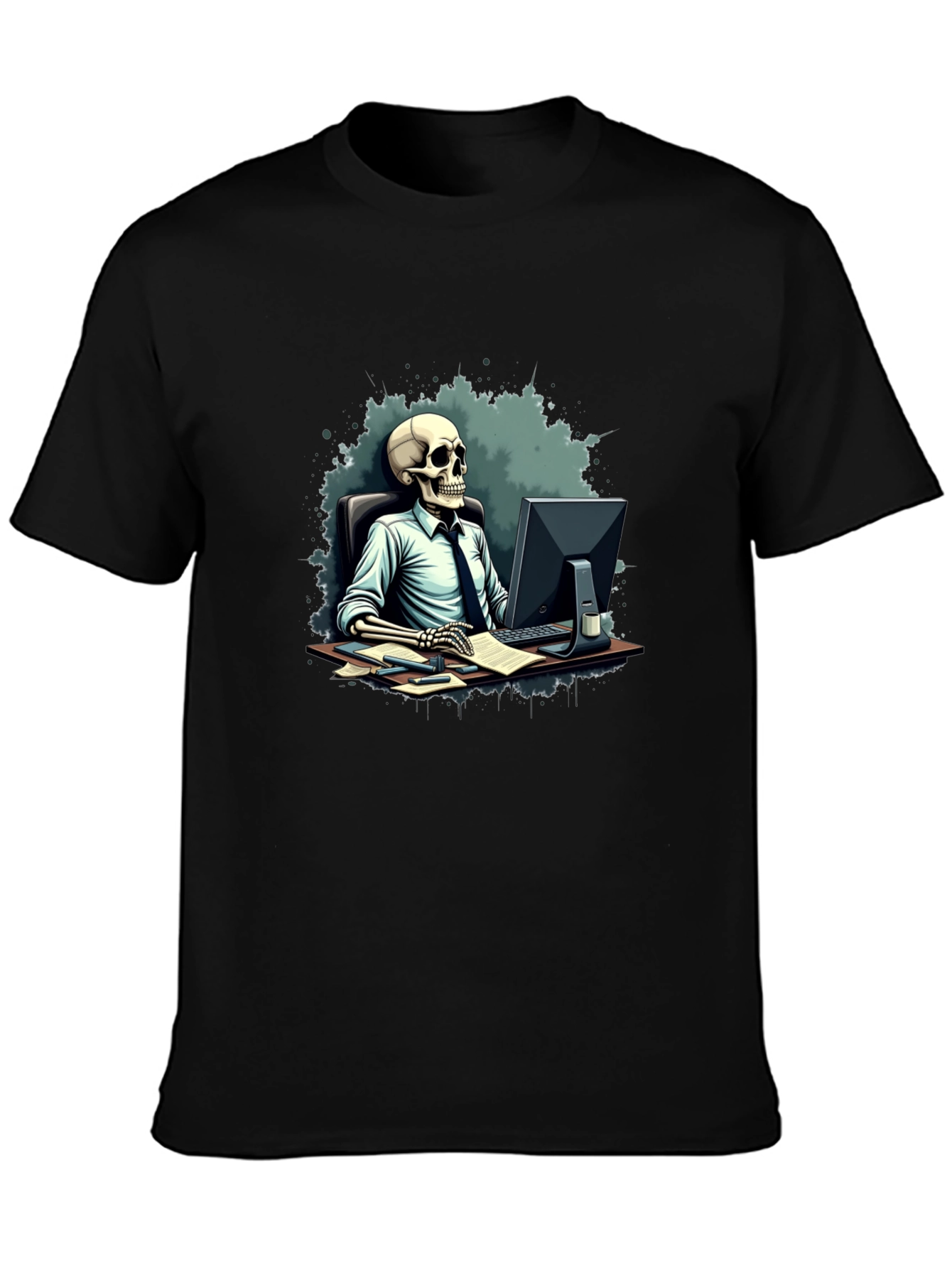 Black Skeleton Office Worker Black T-Shirt view 3